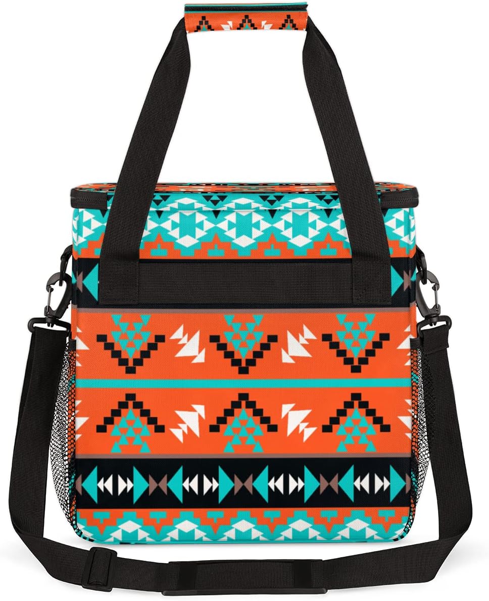 Ethnic Geometric Boho Coffee Maker Carring Bag Travel Storage Tote Bag Compatible with Keurig K-Mini or K-Mini Plus Portable Single Serve Coffee Brewer Case with Pockets for K-cup Pods