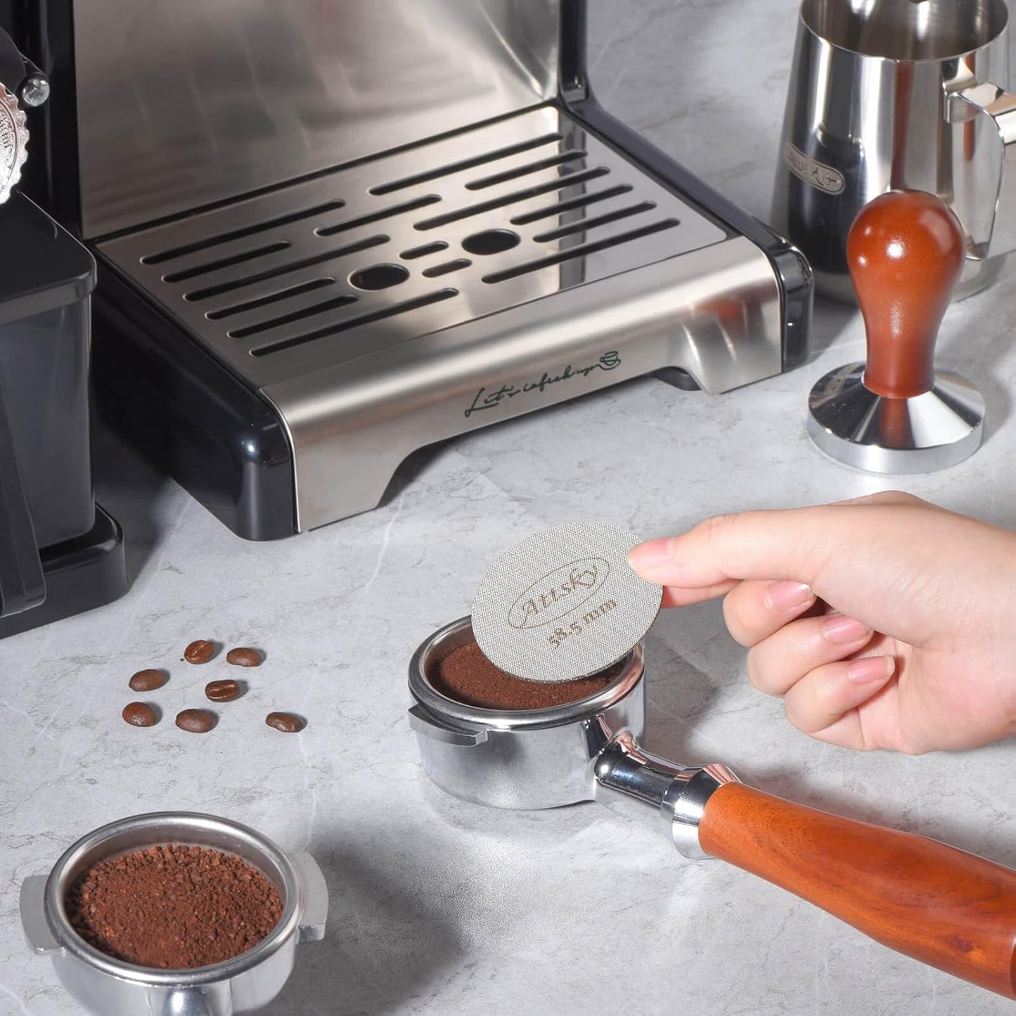 58.5mm Espresso Puck Screen, Espresso Filter for 58mm Portafilter Filter Basket, Reusable Espresso Screen with 1.7mm Thickness 150μm 316 Stainless Steel