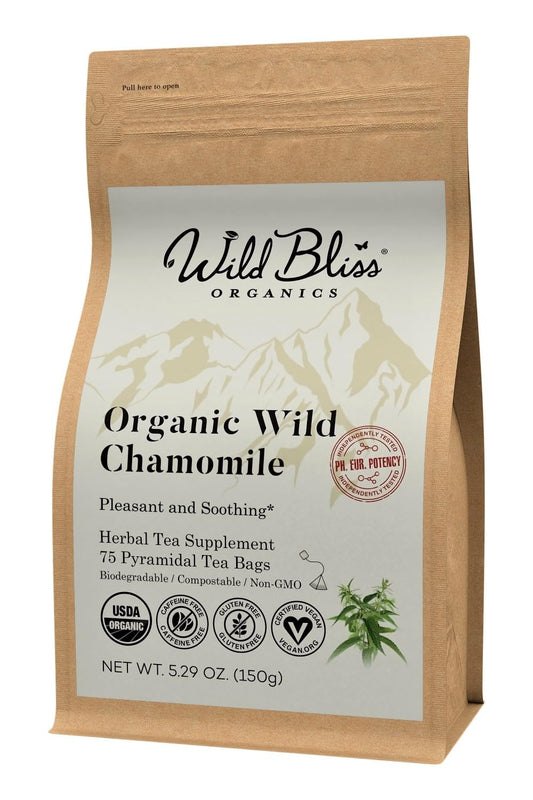 Wild Bliss Organic Wild Stinging Nettle Leaf Tea - Caffeine Free Urinary Tract and Joint Health Herbal Support - Pharmacopoeia Potency - 75 Plant Based Tea Bags