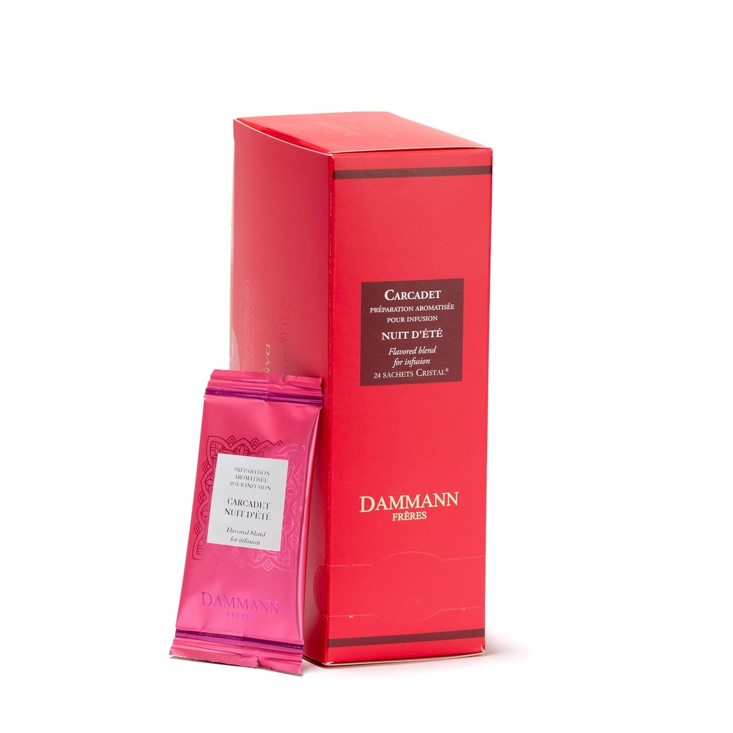 Dammann Freres Sachets, Carcadet Nuit d'été Tea Bags, Premium Gourmet French Hibiscus and Berry Herbal Tea, Individually Wrapped, 24 Count (Single Pack)