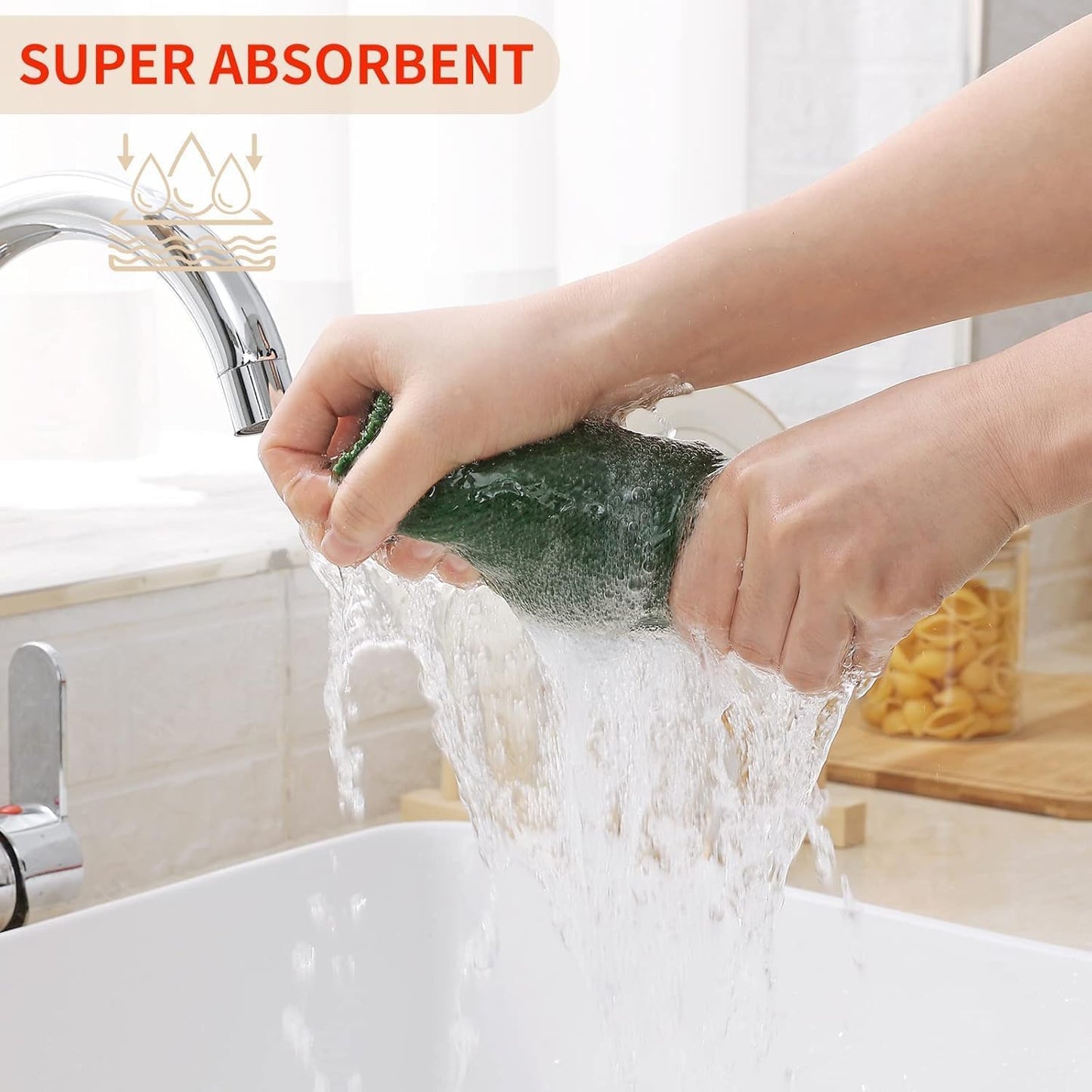 Kitinjoy 100% Cotton Waffle Weave Kitchen Towels, 12-Pack Super Soft and Absorbent Dish Rags for Drying Dishes, Kitchen Hand Towels, 13 in x 28 in, Grass Green