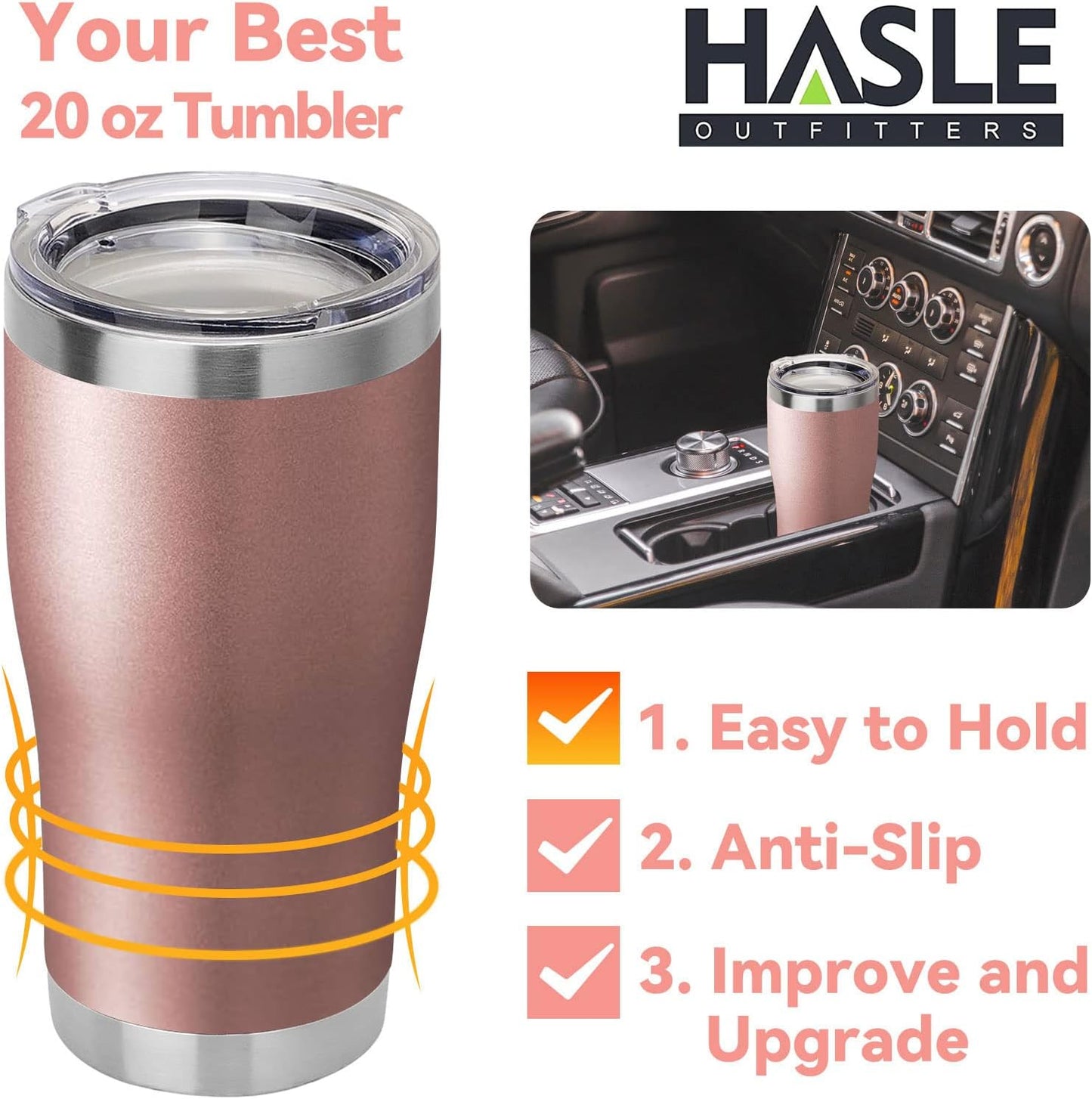 HASLE OUTFITTERS 20 oz Tumbler Bulk, Stainless Steel Tumblers with Lid, Vacuum Insulated Tumbler, Double Wall Tumbler Cup, coffee mugs, Rose Gold, 6 Pack