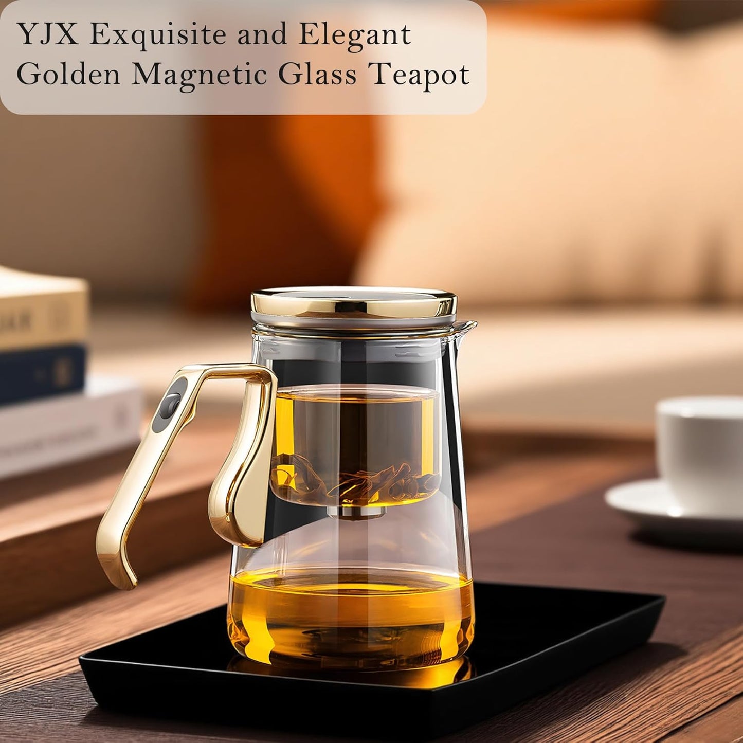25.4oz Magnetic Glass Teapot Set with 60.9oz Cast Iron Tea Kettle for Stovetop, Small Enchanted Brewing Tea Pot, Witchcraft Magic Borosilicate Tea Set with Strainer for Loose Leaf