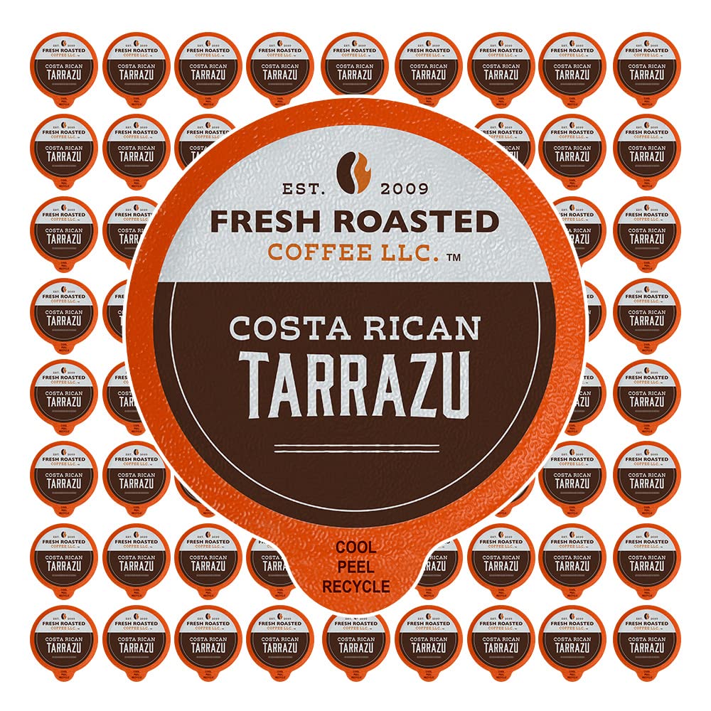 Fresh Roasted Coffee, Costa Rica Tarrazu, Medium Roast, 72 Pods for K Cup Brewers