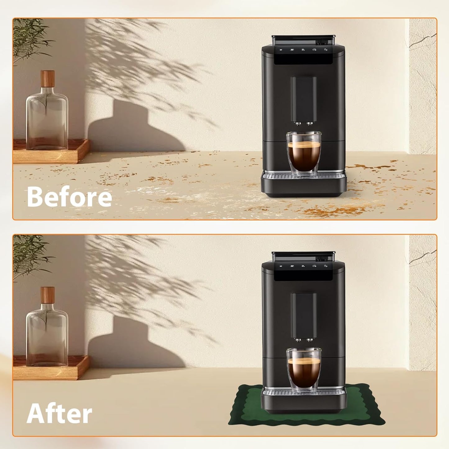 Scalloped Coffee Bar Mat for Countertop, Cute Dish Drying Mats for Kitchen Counter, Diatomite Absorbent, Kitchen Aesthetic Decor (12"x19", Green)