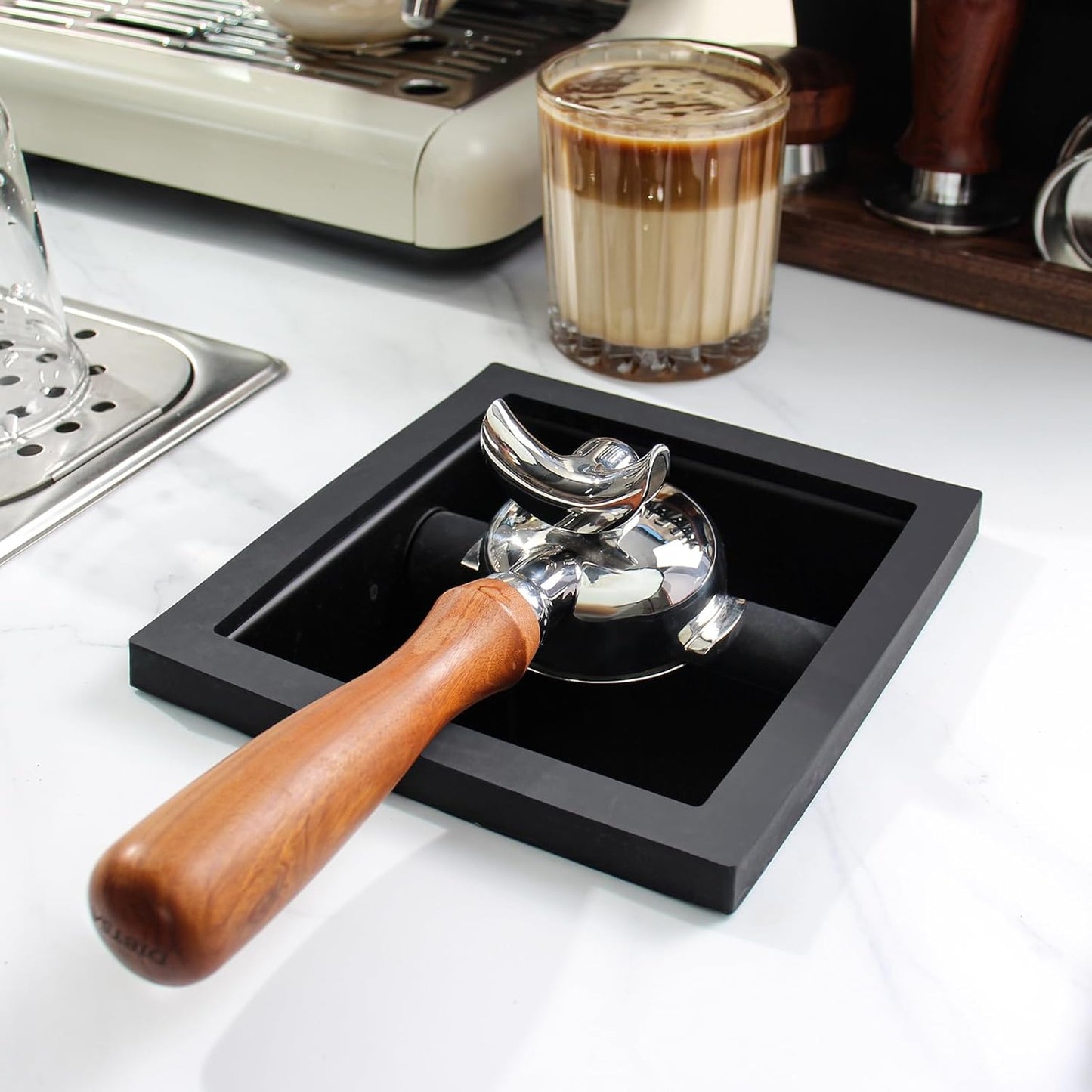 Espresso Coffee Ground Knock Box Chute, Built-in Desktop Waste Bucket, Stainless Steel Bottomless Knocking Residue Box (Rectangle)