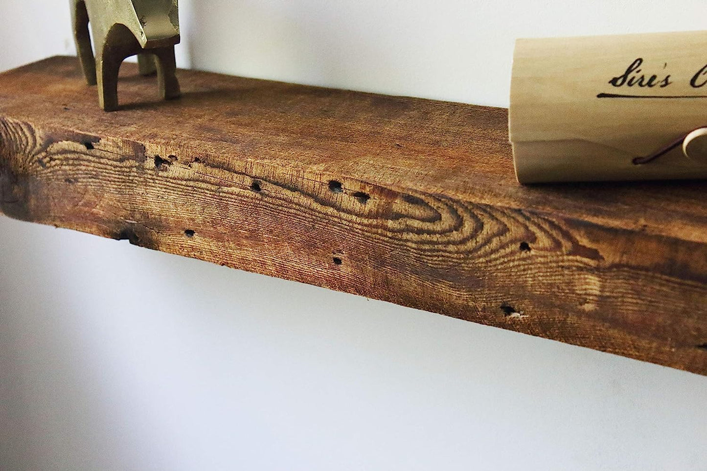Modern Timber Craft Reclaimed Wood Fireplace Mantel Shelf | Solid Rustic American Barnwood with Floating Shelf Brackets | 2.75" Thickness | 78" L x 5" D, Rustic Original - Oiled