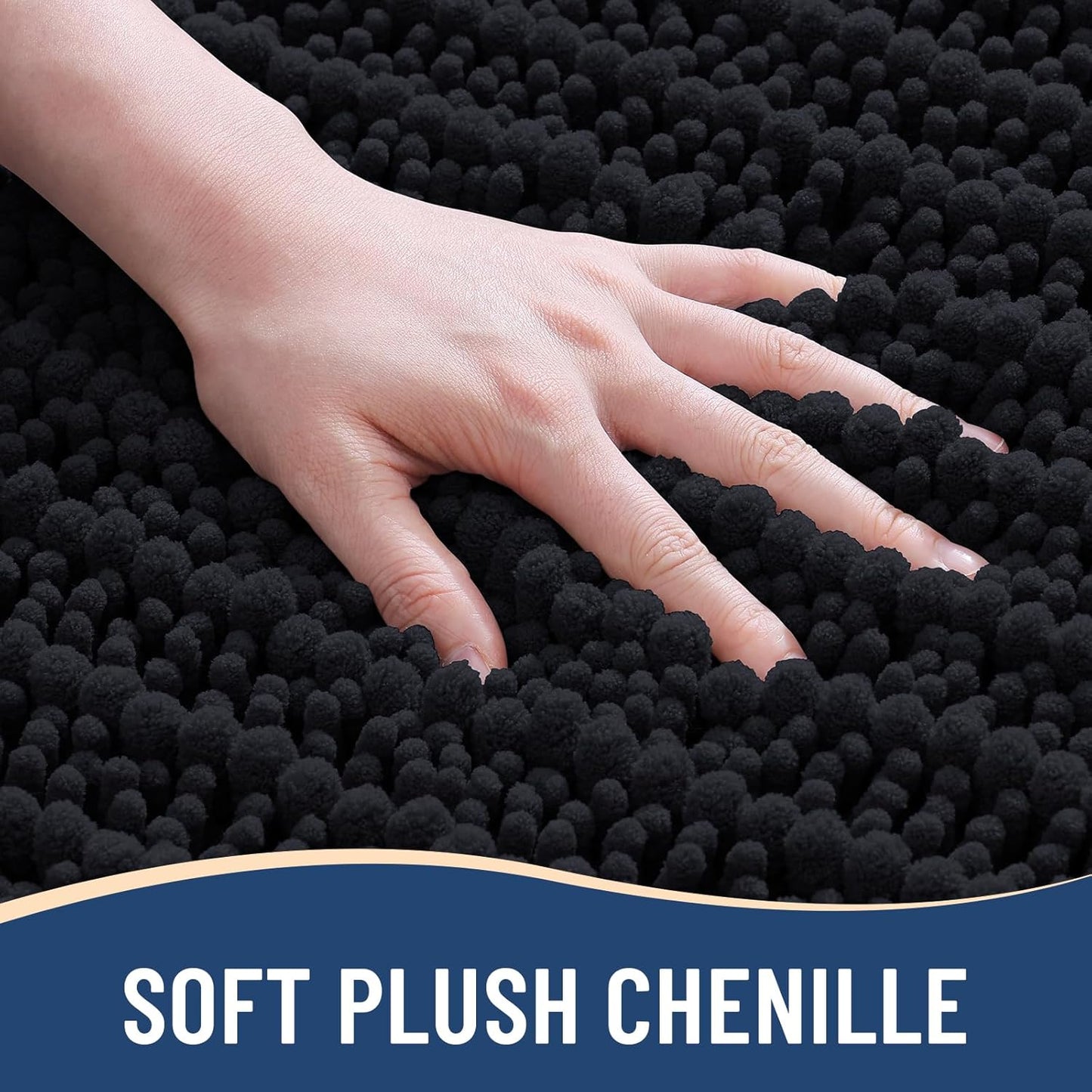 Arotive Luxury Chenille Bathroom Rug Mat, Extra Soft Thick Absorbent Shaggy Bath Rugs, Non-Slip Machine Wash Dry, Plush Bath Mats for Bathroom, Shower and Tub, 24x16, Black