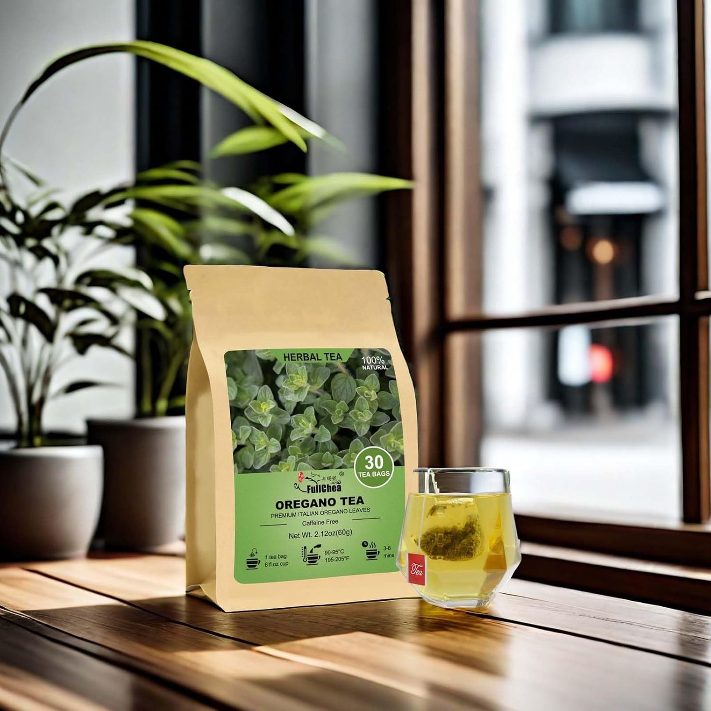 FullChea - Oregano Tea Bags, 30 Teabags, 2g/Bag - Premium Oregano Leaves - Non-GMO - Caffeine-Free - Support Digestion & Boost Immunity