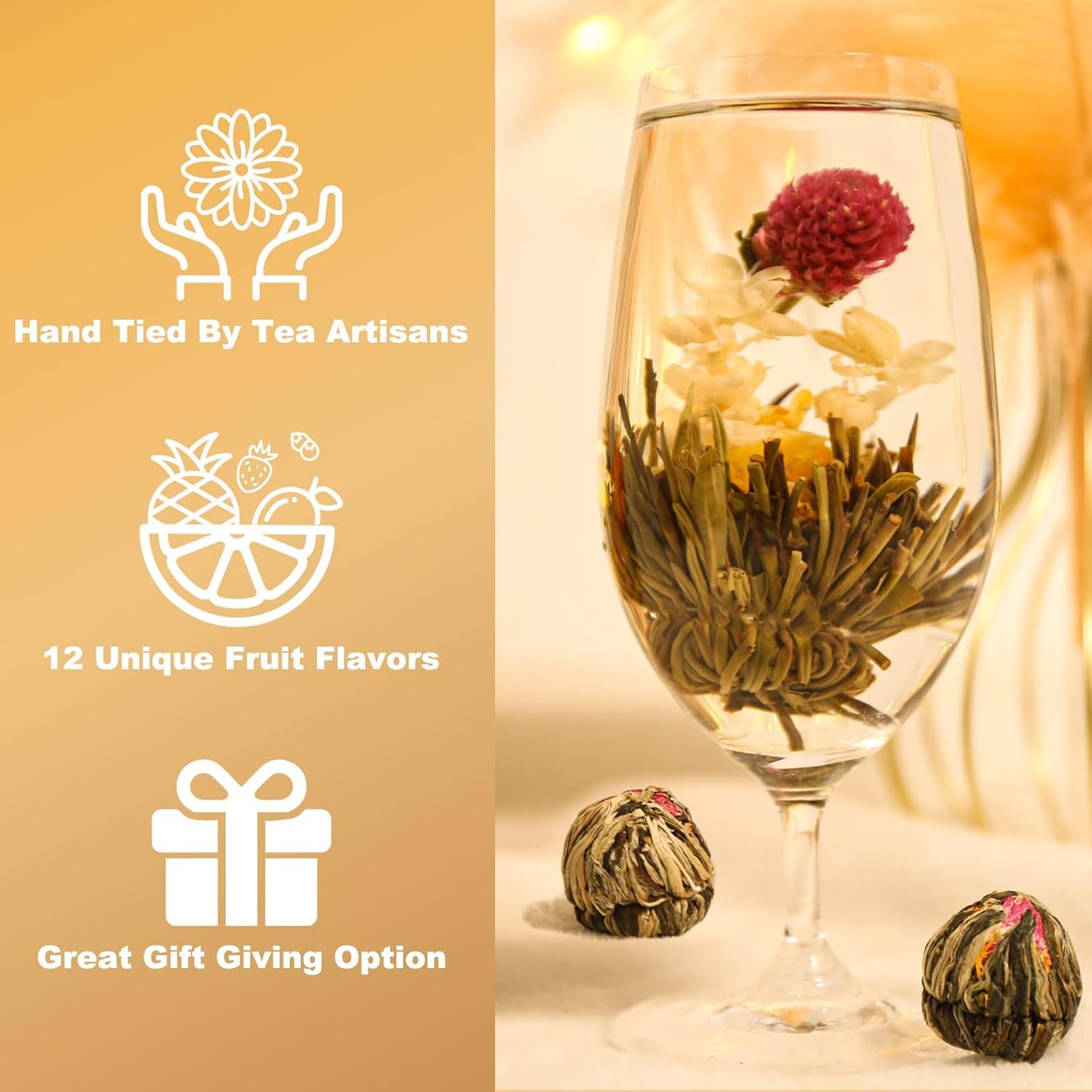 FullChea - Blooming Flowering Tea, 12 Unique Varieties - Flowering Tea in 12 Delicious Fruit Flavors - Gift For Tealovers, Christmas, Anniversary, Valentine, Birthday