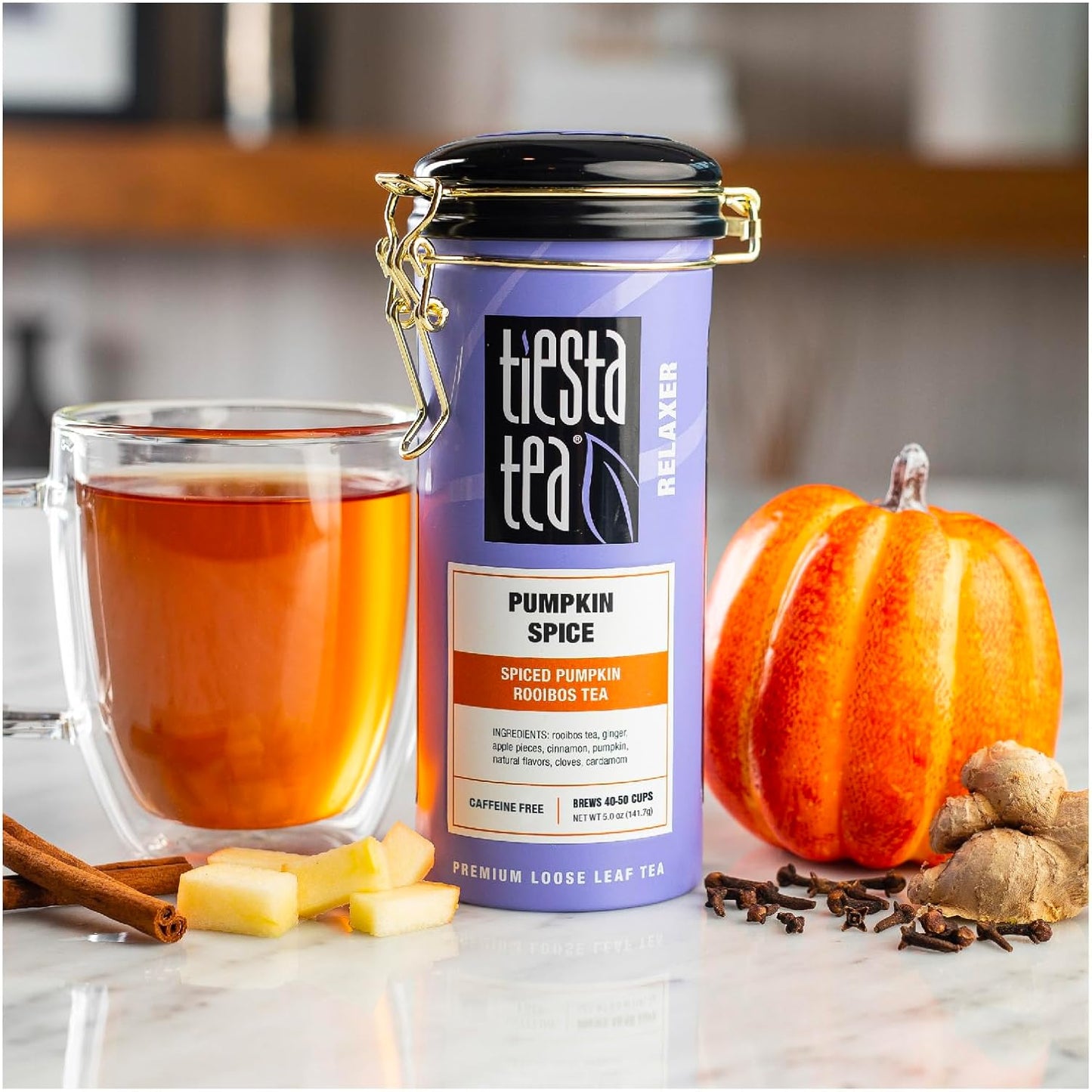 Tiesta Tea - Pumpkin Spice Rooibos Loose Leaf Tea, Premium Caffeine-Free Herbal Infusion, Refillable Tin Can, Brew Hot or Iced, Makes up to 50 Cups, 5 Ounce