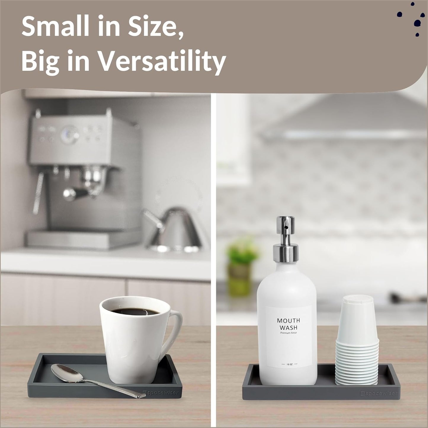 Countertop and Vanity Tray - Small 7.7" Silicone Tray for Soap Dispenser Bottles, Bathroom Trays, Kitchen Sink Soap Trays, Sink Caddy Kitchen Sinks Organizer, Soaps Dish & Sponge Holder Mat