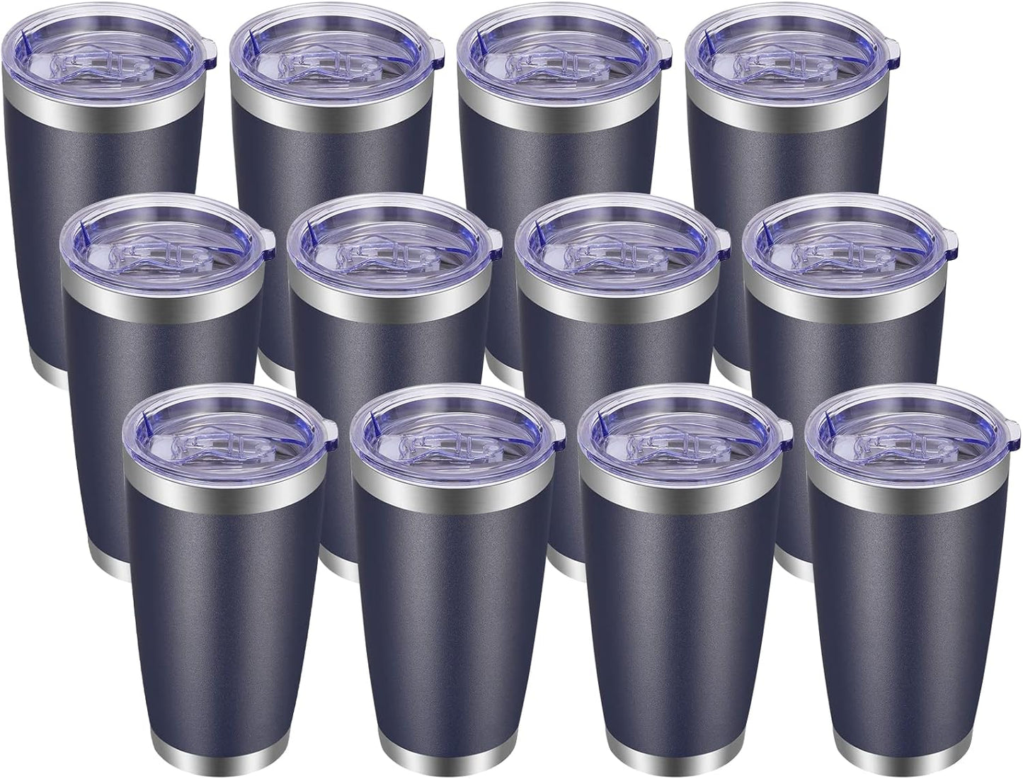 VEGOND 20oz Tumbler with Lid and Straw Stainless Steel Tumbler Cup Bulk Vacuum Insulated Double Wall Travel Coffee Mug Powder Coated Coffee Cup(Navy Blue 12 Pack