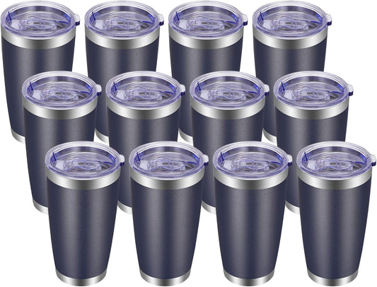 VEGOND 20oz Tumbler with Lid and Straw Stainless Steel Tumbler Cup Bulk Vacuum Insulated Double Wall Travel Coffee Mug Powder Coated Coffee Cup(Navy Blue 12 Pack