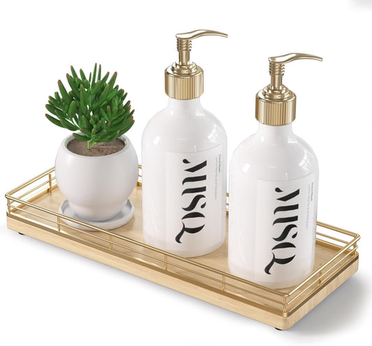 Wooden Decorative Tray, Oak 11.2" L Kitchen Countertop Soap Sponge Holder for Dresser Perfume Tray Jewelry Candle Nightstand Table Centerpieces for Dining Room Decor Natural