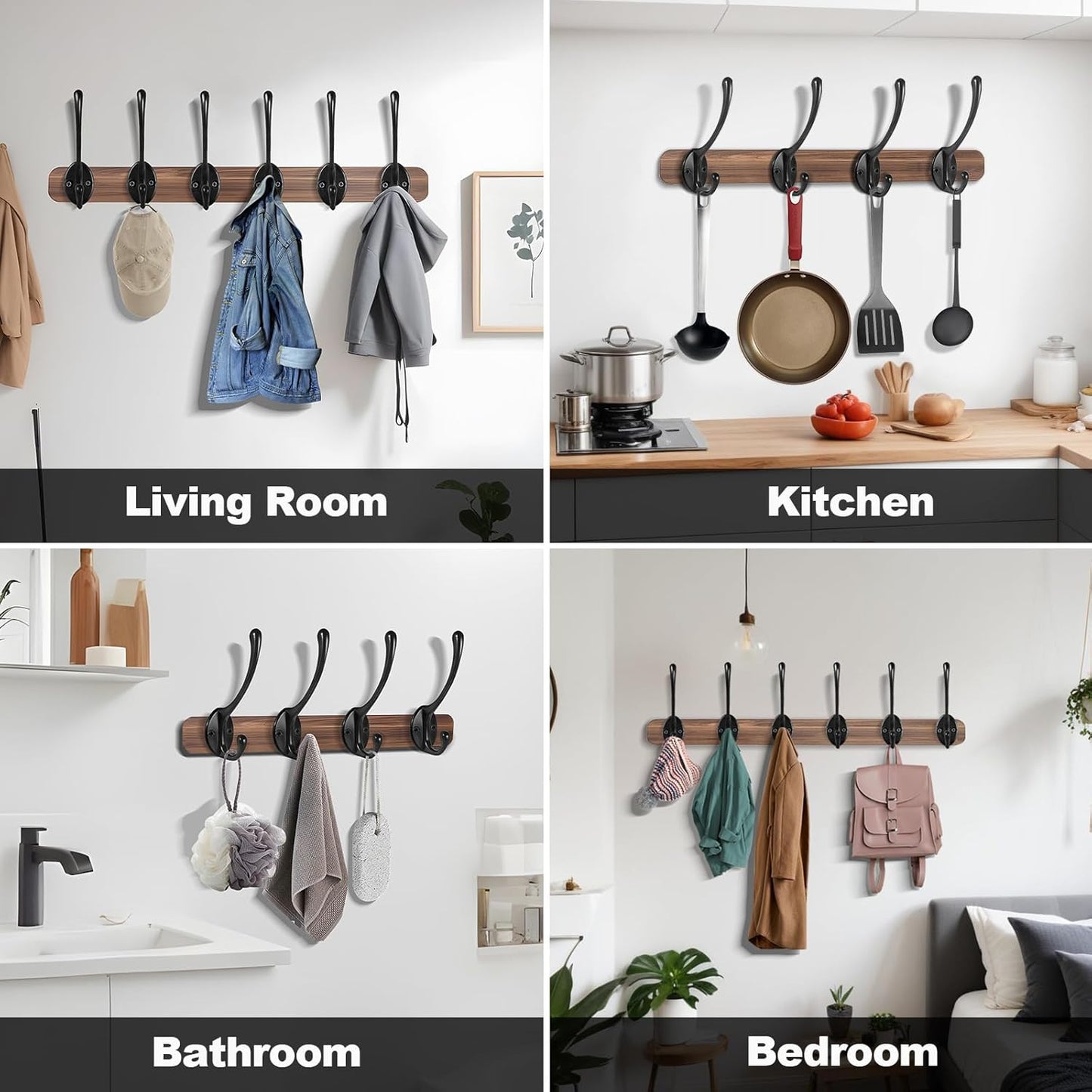 Wall Hooks for Hanging, 15-Pack Heavy Duty Metal Coat Hooks, for Living Room, Bathroom, Kitchen, Bedroom for Coat, Towel, Hat, Key, Closet, Bag (Black)