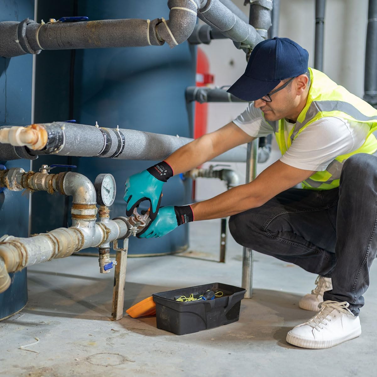 KAYGO Waterproof Work Gloves for Men and Women, Rubber Coated Non-slip Working Gloves for Garden, Outdoor Construction,KG150,Blue,XL