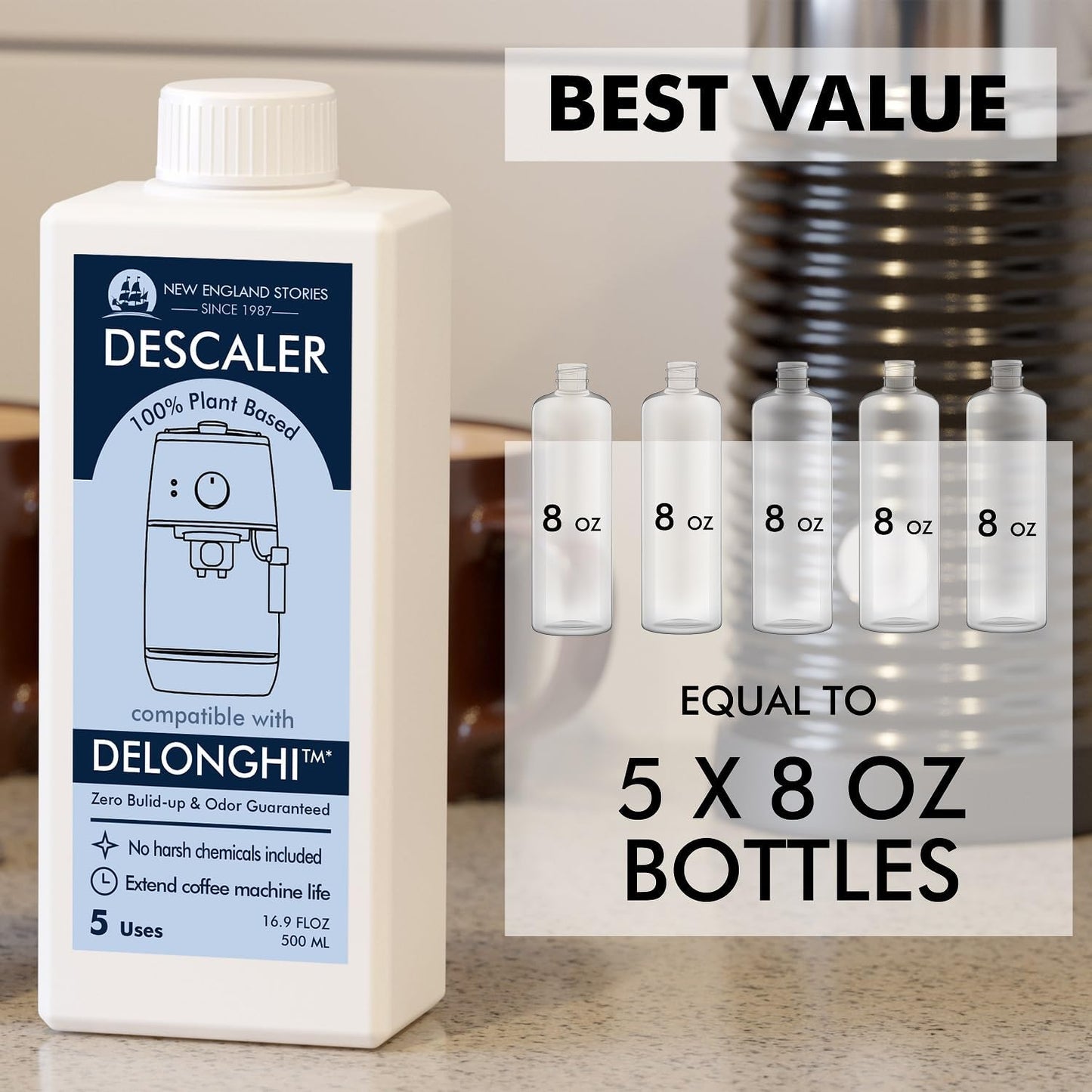 10 Uses DeLonghi Compatible Descaling Solution, Specially Designed to Clean Delonghi Coffee Machines and Maker - 33.8oz Espresso Coffee Maker Cleaner, Coffee Pot Cleaning Limescale Remover