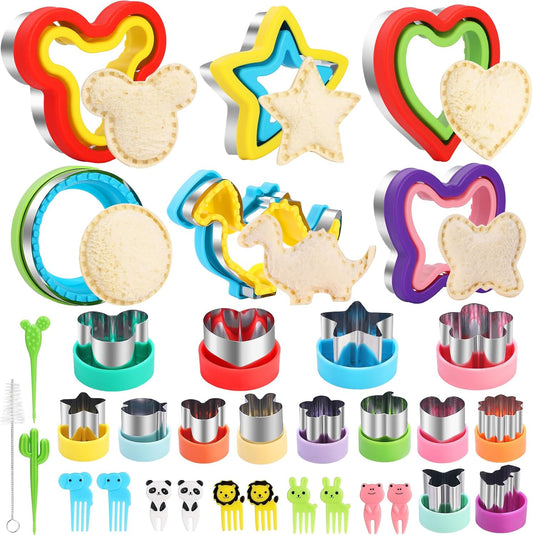 Sandwich Cutters for Kids Lunch, 33 Pcs Sandwich Cutter and Sealer Set for Kids Lunch, DIY Vegetable Fruit Shapes and Cookie Cutters for Bento Box