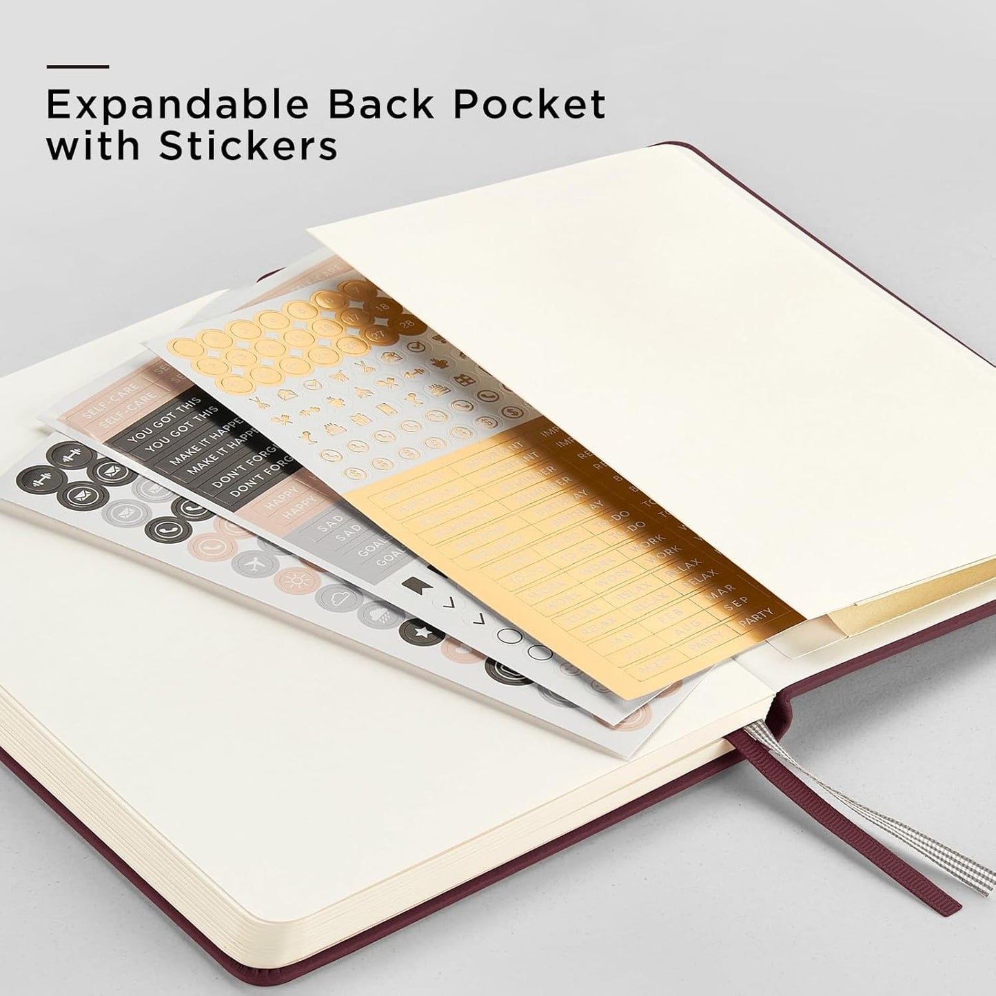 &And Per Se Dotted Journal Notebook, A5 Hardcover Leather Bullet Dotted Journal, 160 Pages 100 gsm Thick Paper，3 Sheets of Stickers Included - 5.7'' x 8''（Dark Red）