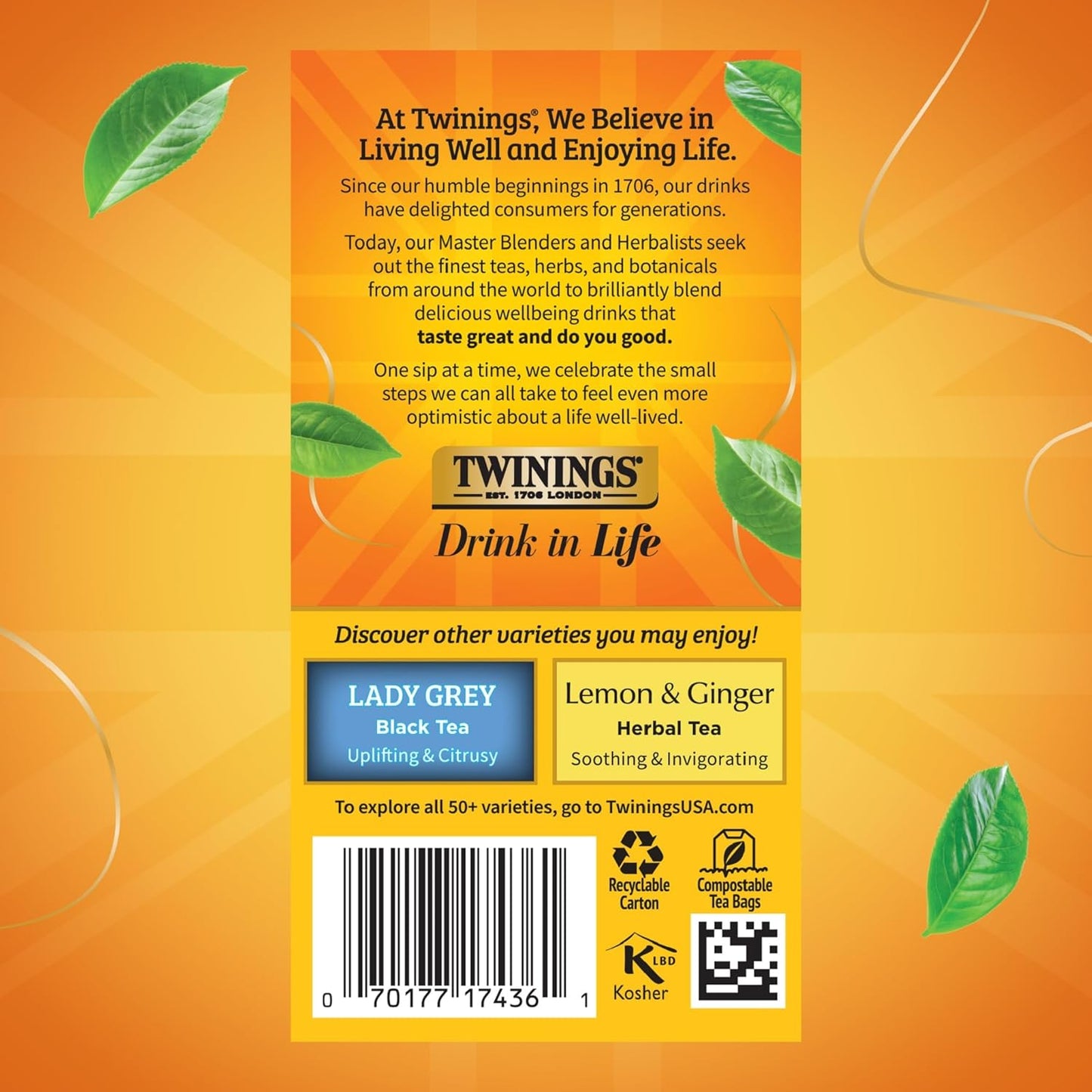 Twinings Earl Grey Lavender Black Tea Individually Wrapped Bags, 20 Count (Pack of 1), Citrus, Bergamot & Floral, Caffeinated, Enjoy Hot or Iced, 20 Teabags