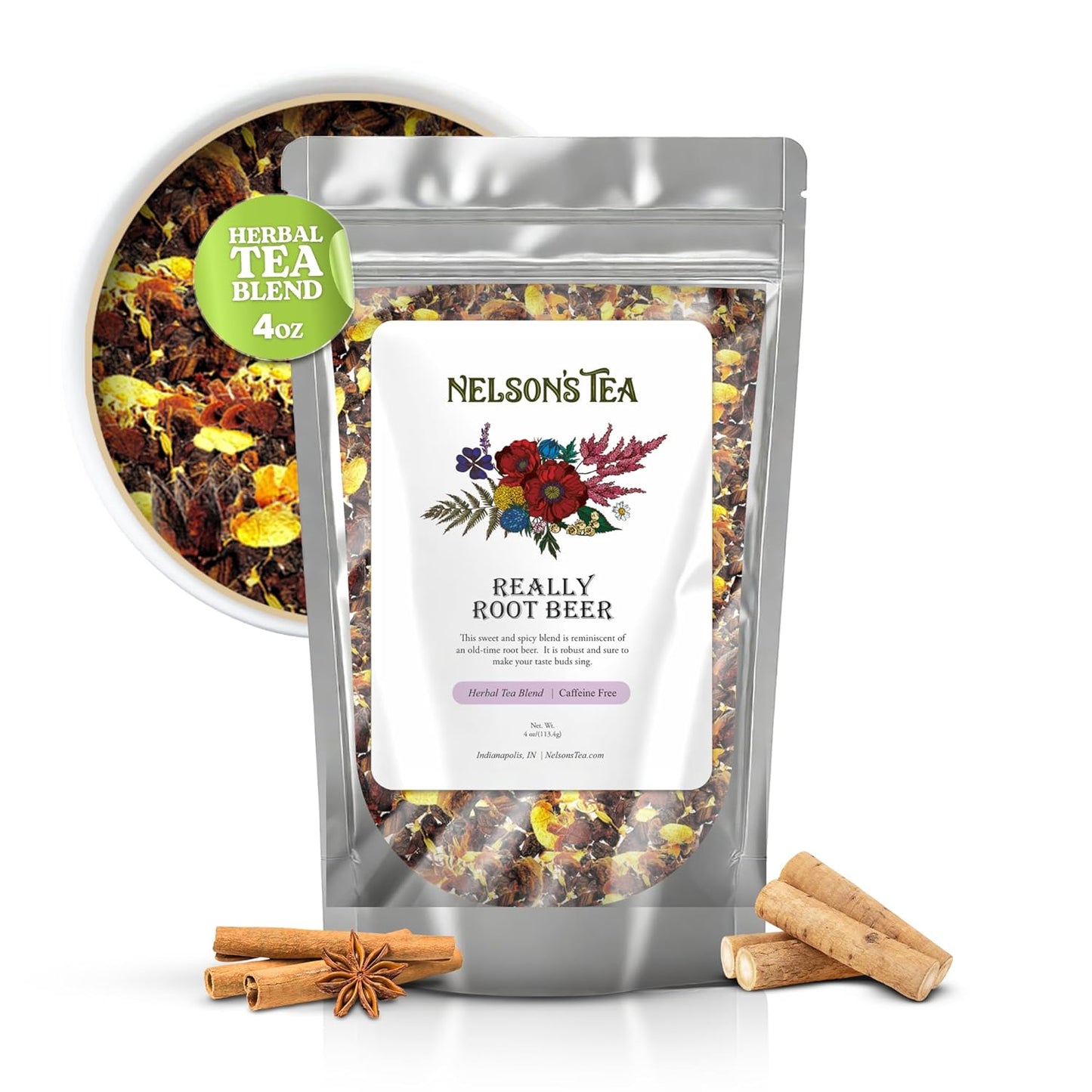 Nelson's Tea Really Root Beer - Sarsaparilla Root Herbal Loose Leaf Tea; Blend of Flavors like Sarsaparilla, Sassafras Burdock, and More! - 4 oz