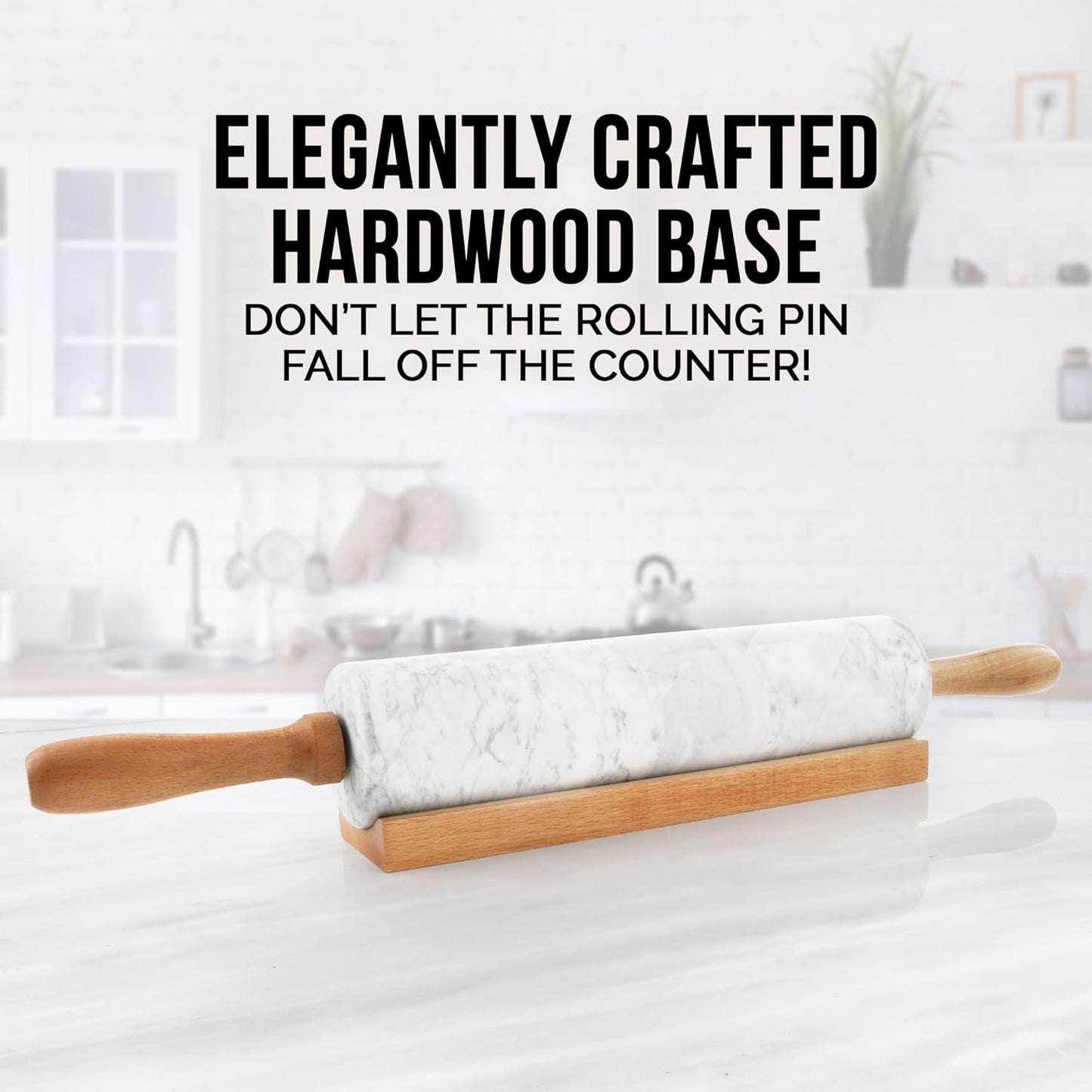 Zulay Kitchen 17-Inch Marble Rolling Pin With Stand - Polished Marble Rolling Pins For Baking With Long Beechwood Handle - Non-stick Roller Pin For Baking Pastries, Bread & Pizza