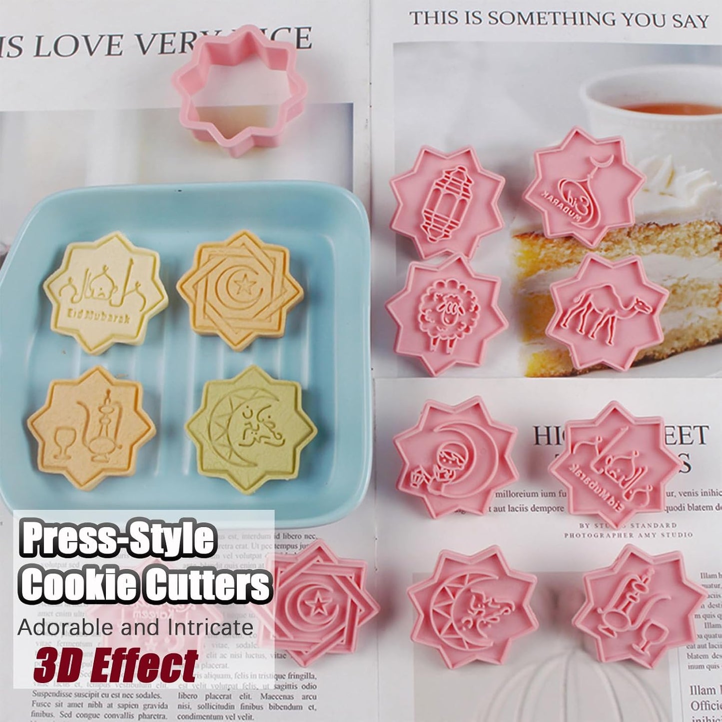 10 Pcs Eid Mubarak Cookie Cutters Set Baking Molds 3D Christmas Press type Cookie Cutter for Baking, Fondant, Cheese, and Pastries