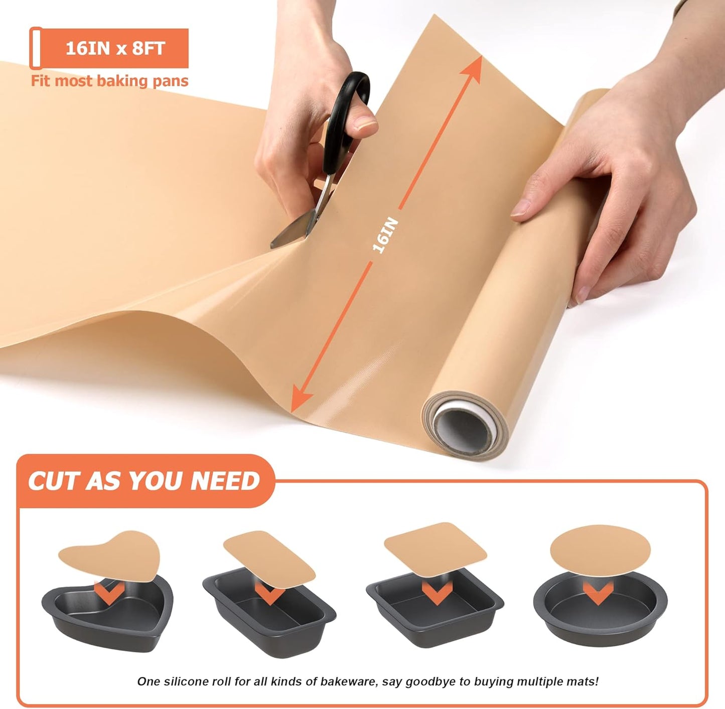 Silicone Baking Mat Roll - Best German Silicone - Non-slip Silicone Pastry Mat, Non-Stick Reusable Air Fryer Linner, Counter Mat, Oven Liner, Freeze Dryer Mat - 16IN x 8FT