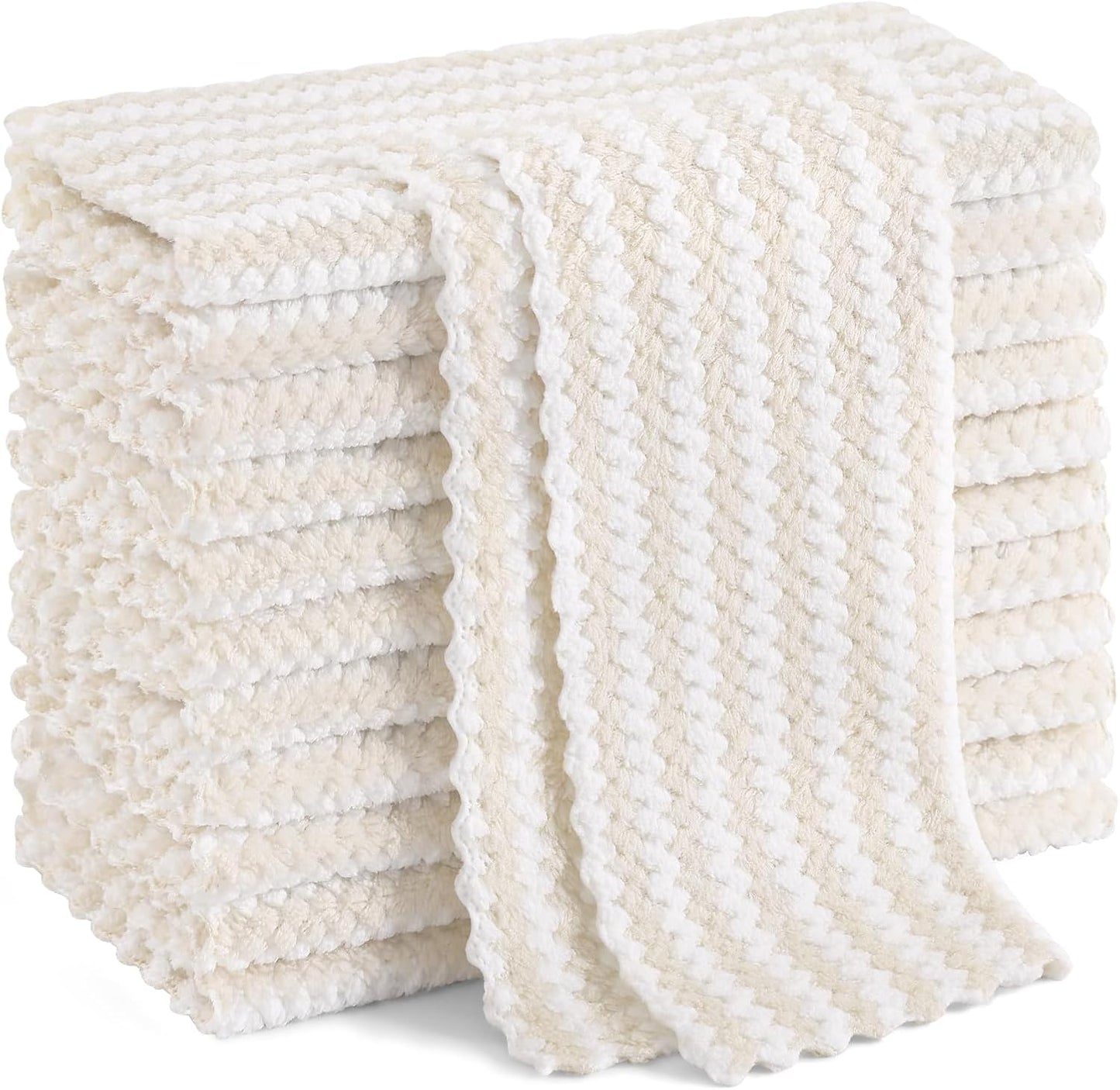 Homaxy 12 Pack Kitchen Dish Cloths, Ultra Soft and Absorbent Dish Towels, Reusable Fast Drying Microfiber Cleaning Cloth, Coral Velvet Wave Design No-lint, 10 x 10 inches, Beige