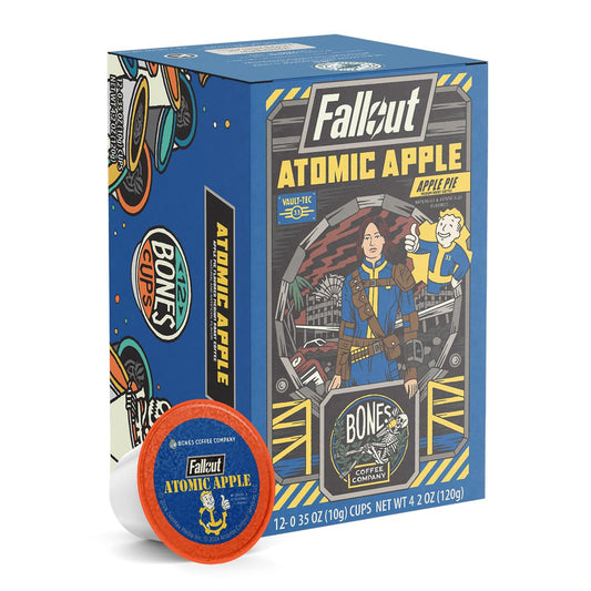 Bones Coffee Company Fallout Atomic Apple, Apple Pie Flavored Coffee Pods, Low Acid Medium Roast Single-Serve Bones Cups, Compatible with 1.0 & 2.0 Capsule Brewers Coffee Maker, 12 Count