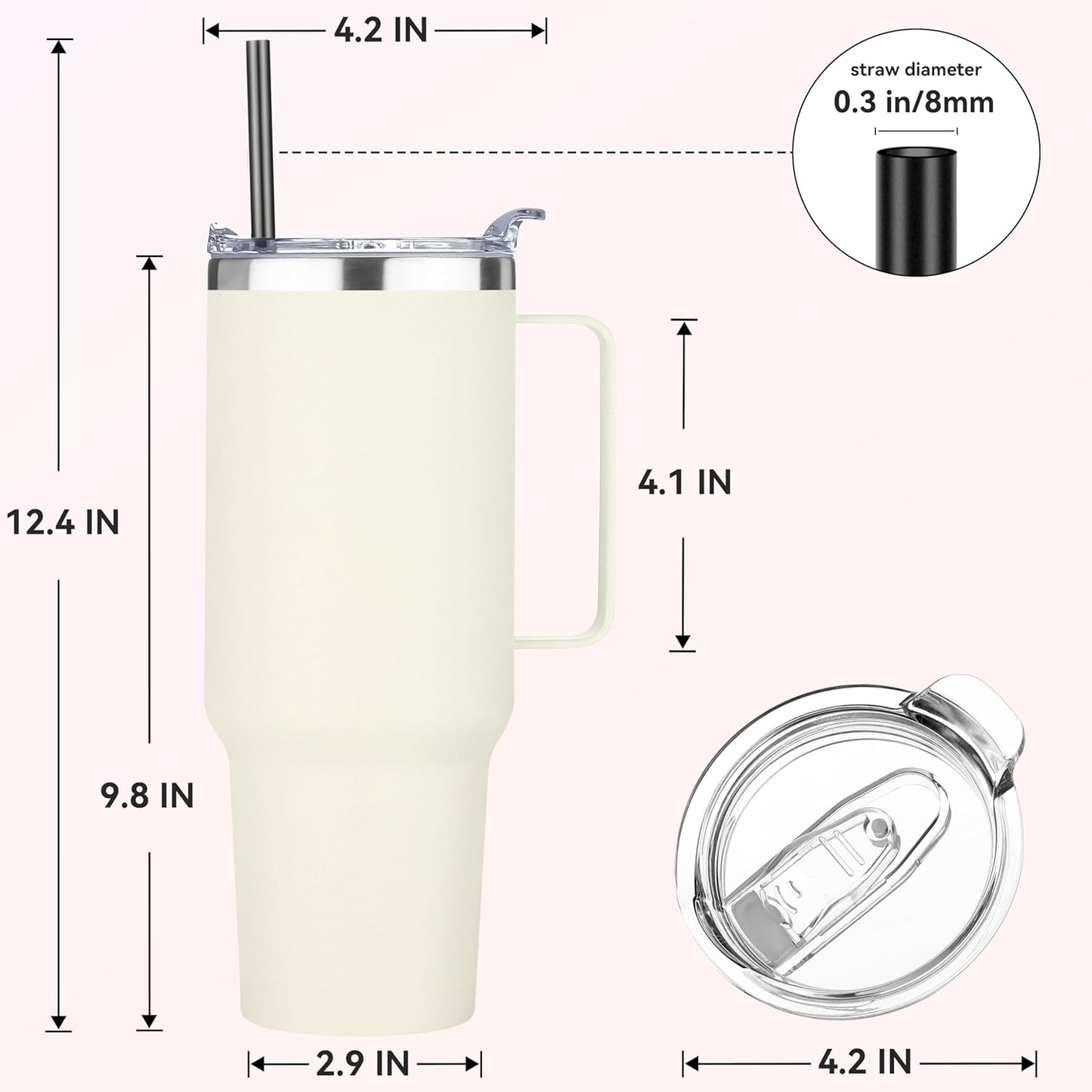 HASLE OUTFITTERS 40 oz Stainless Steel Tumbler with Handle, Vacuum Insulated Tumblers Bulk, Reusable Double Wall Travel Coffee Mug, Durable Powder Coated Water Bottle(Beige, 1)