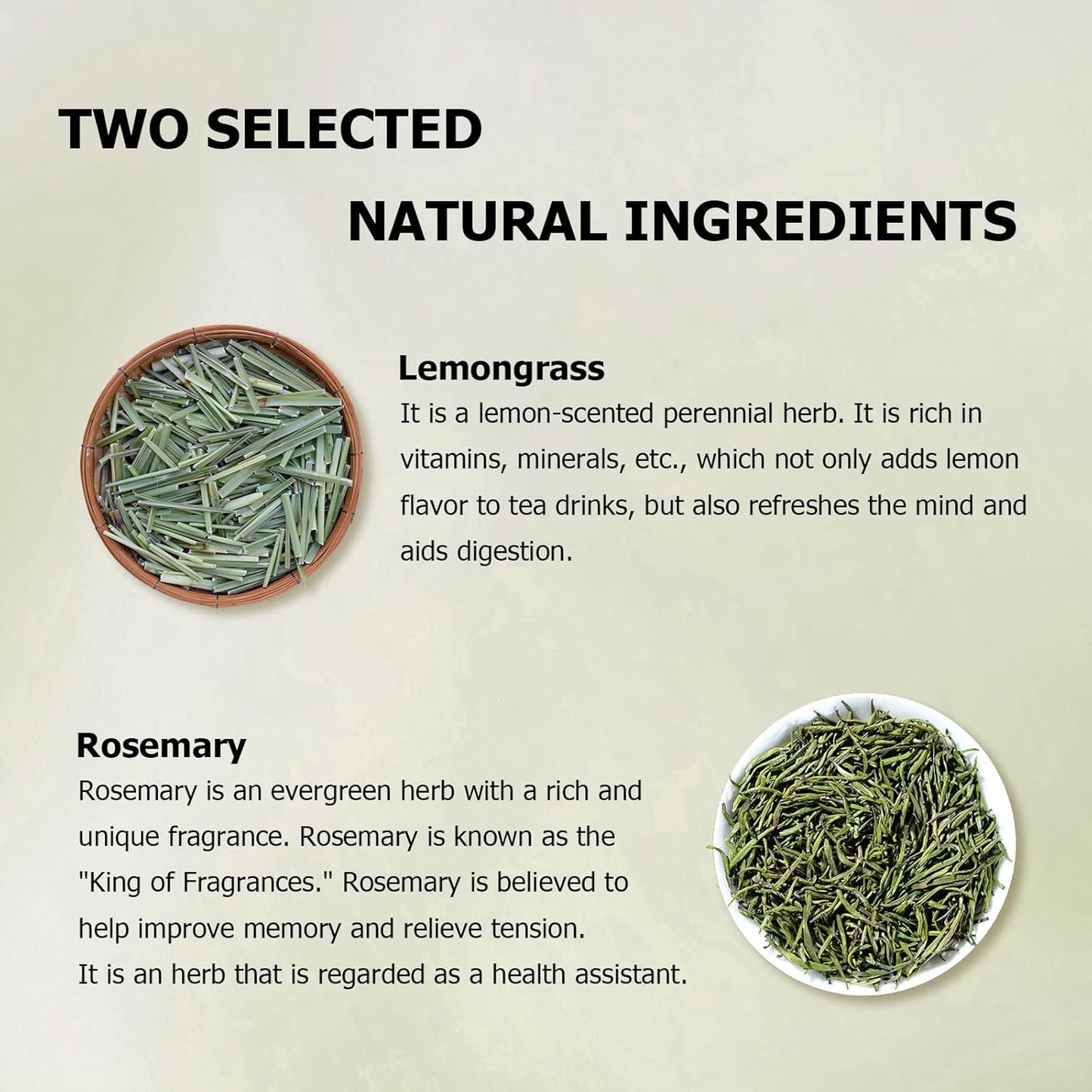 HANFANGLING Rosemary Lemongrass Herbal Tea - 20 Tea Bags, Natural Blend of Rosemary & Lemongrass, Caffeine-Free, Refreshing & Uplifting, Relaxation & Digestion