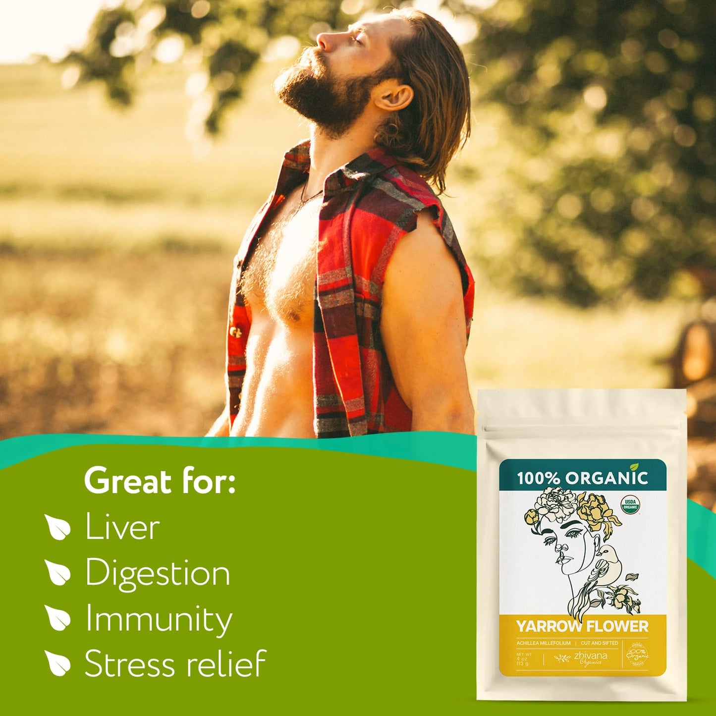 Yarrow Flower Tea Organic (4oz.)- Dried Yarrow Herb Loose Leaf - Herbal Tea to Support Healthy Immune Function & Relaxation