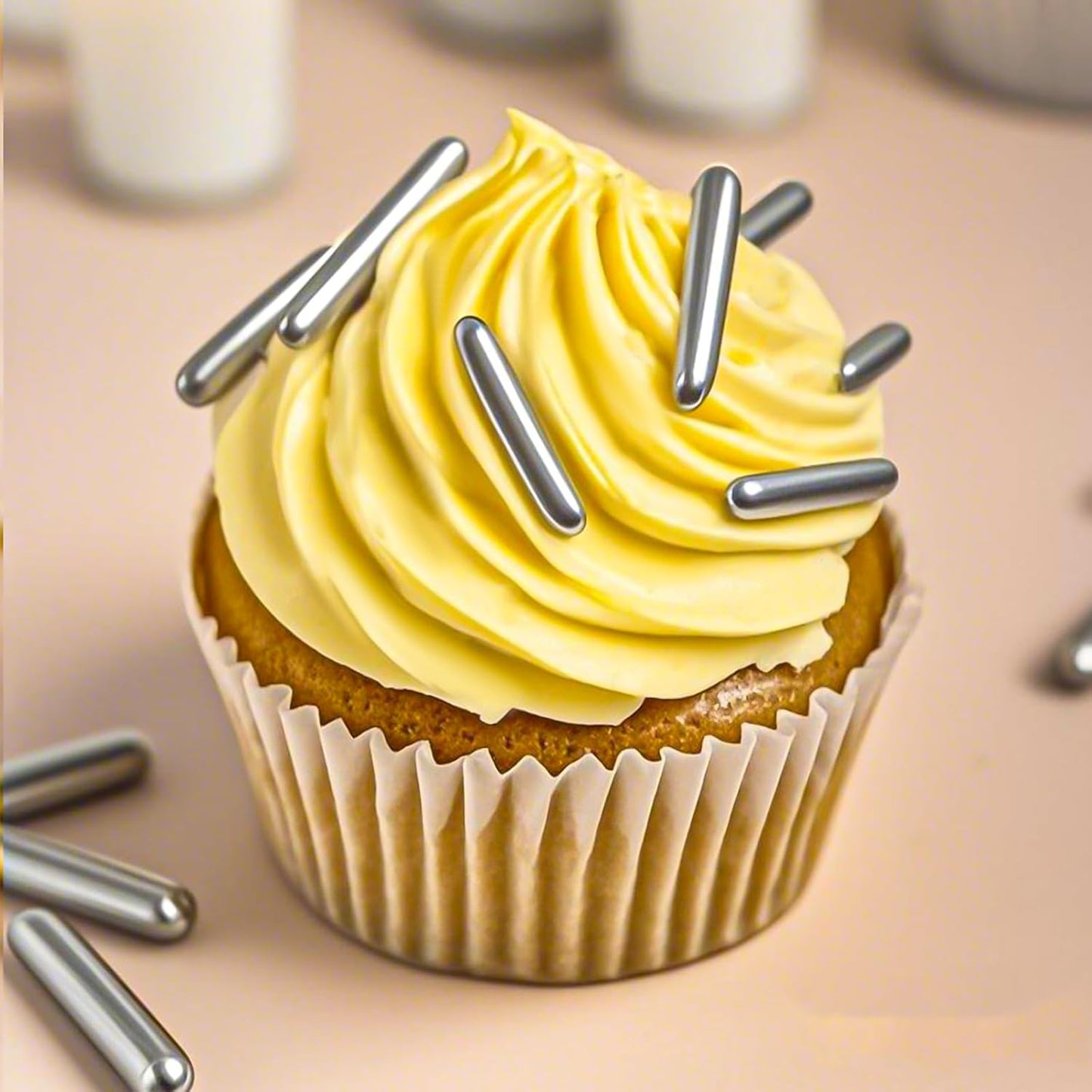 Twisweet Silver Rods Sprinkles, Edible Sugar Sprinkles for Cake Decorating, Candy Rods for Baking Cake Topper Ice Cream Cupcake Cookie Donut Decorations, Wedding Valentines Birthday Party Christmas Easter Supplies (130g/4.58oz)