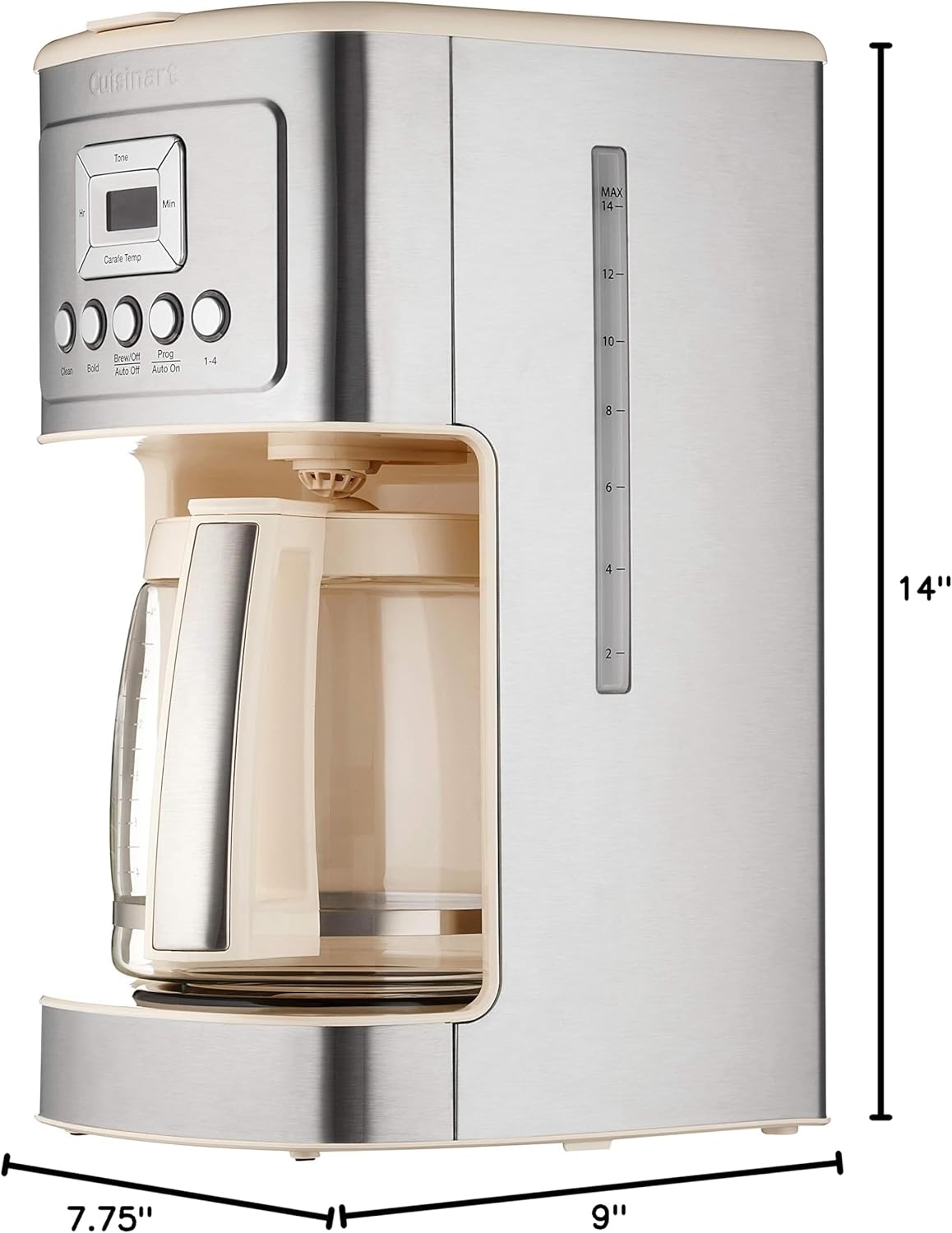 Cuisinart Coffee Maker, 14-Cup Glass Carafe, Fully Automatic for Brew Strength Control & 1-4 Cup Setting, Stainless Steel, DCC-3200CRM, Cream.