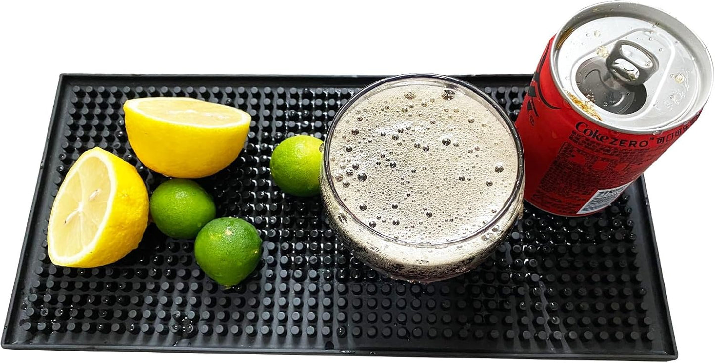 Bar Mats 2PCS 6" x 12" Small Black, Countertop Coffee Mat for Home Bar, Service Spill Mat for Cocktail Bartender Kitchen, PVC Counter Top Cup Glasses Dish Drying Mat, 2Pac(Black)