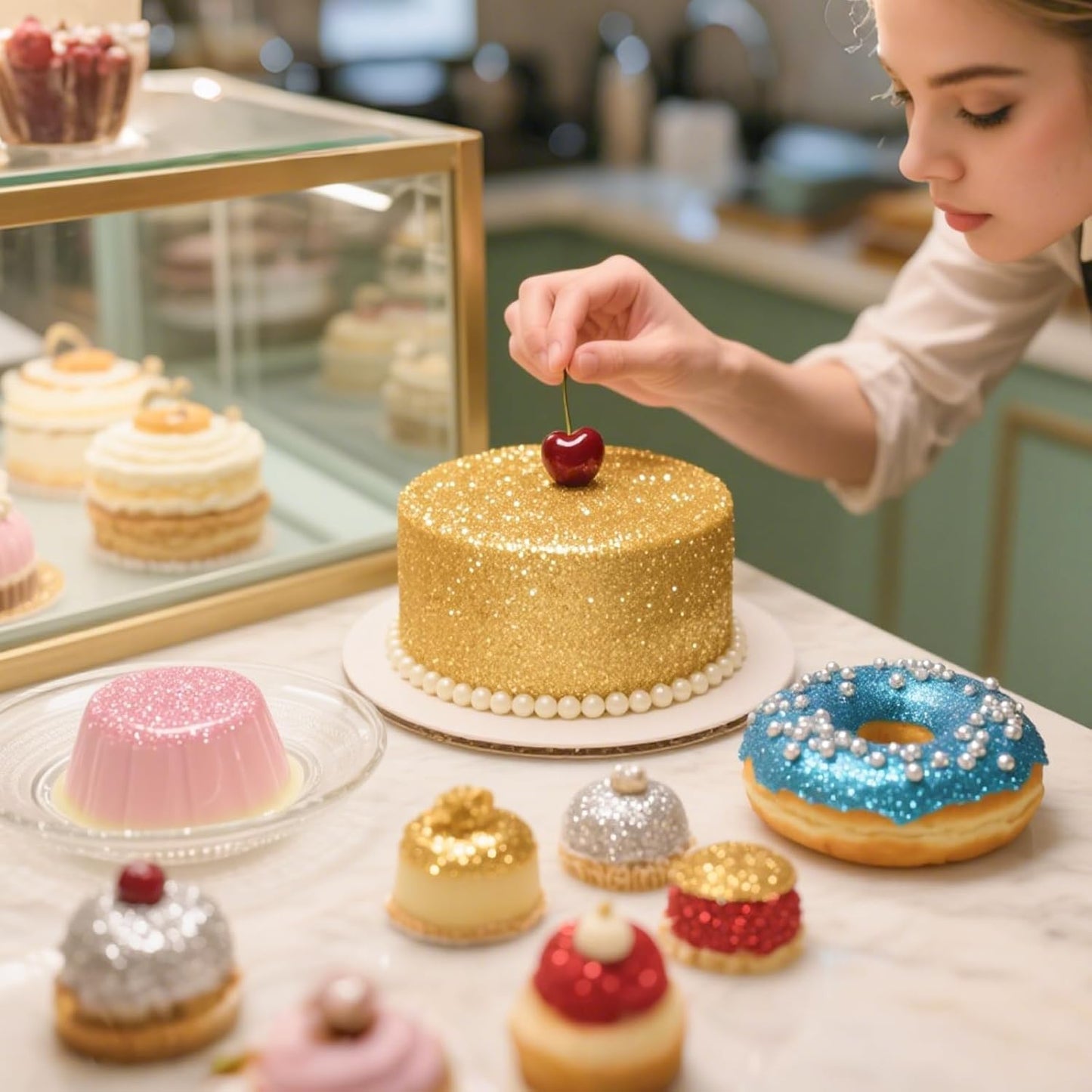 Edible Blue Glitter for Drinks, Food Grade 10g Gold Sprinkles Cake Decorating Supplies,Edible Luster Dust for Cocktail Beverages,Halloween Food Spray,Food Coloring Shimmer Powder for Baking,Cake Cupcakes Cookies Drinks Eggs Candy Strawberries Decorations