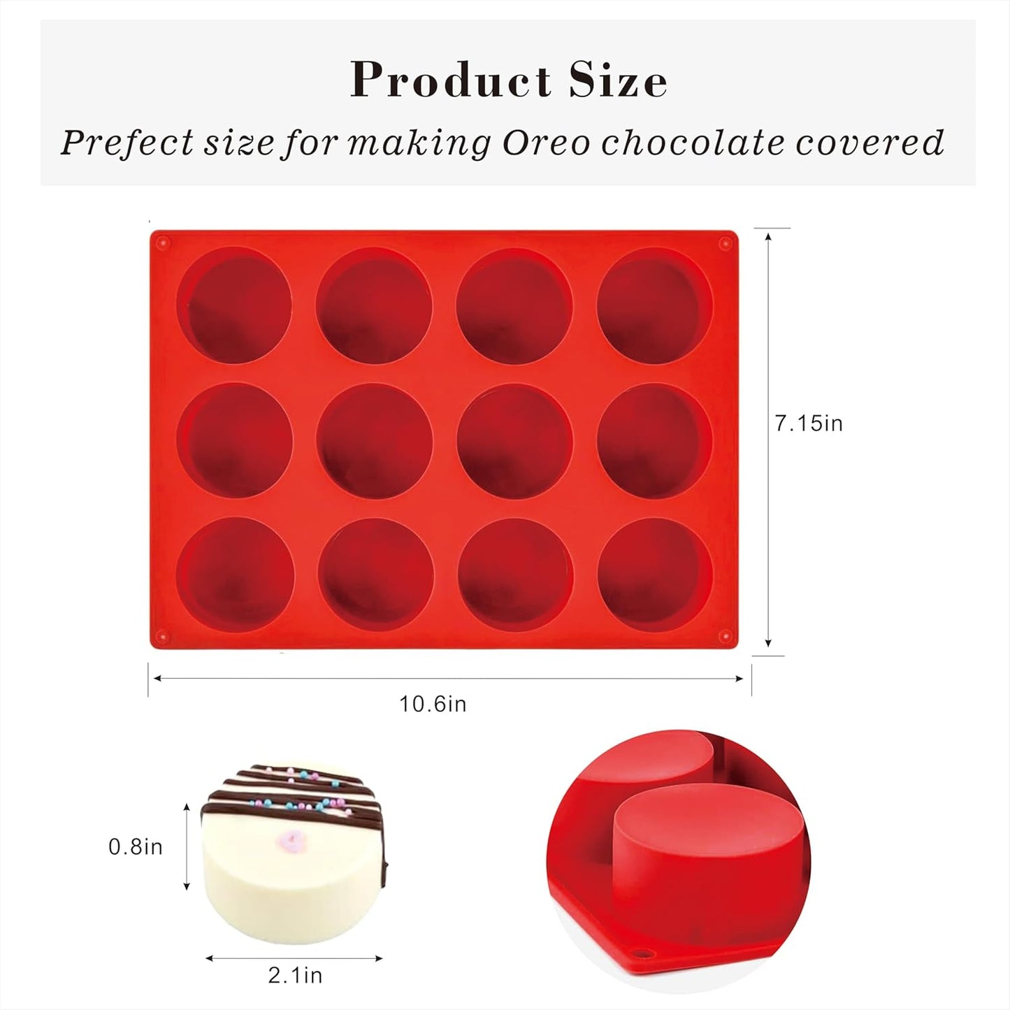 3Pcs Oreo Cookie Chocolate Silicone Molds, 12-Cavity Round Chocolate Cookie pans for Candy, Silicone Baking Molds for Mini Cakes, Jelly and Muffin Baking (red)