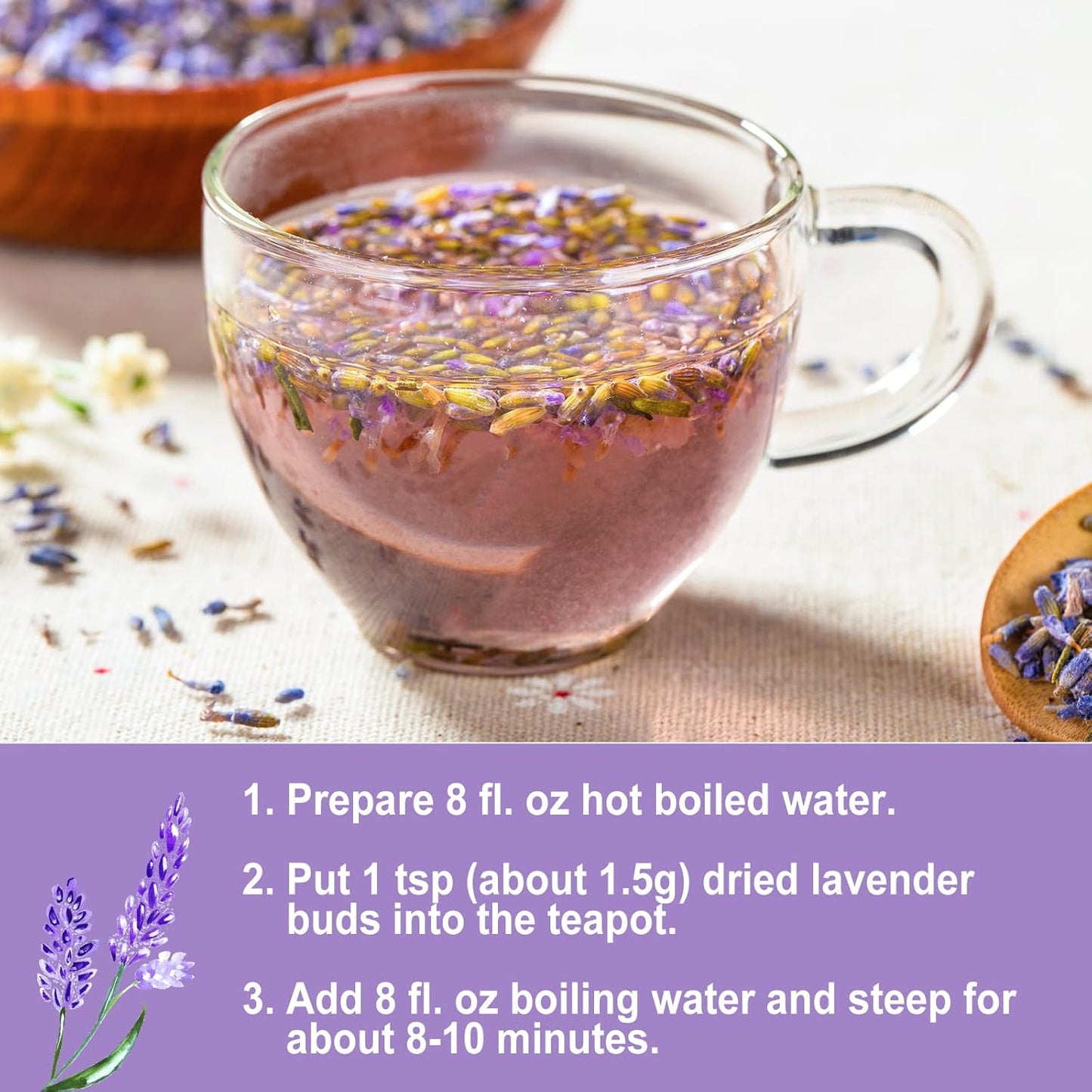 Olvvla - Dried Lavender Flowers - 5oz/142g - Fragrant Food-Grade Lavender Buds - Perfect for Tea, Baking, Lemonade, Relaxing, Sleeping Well