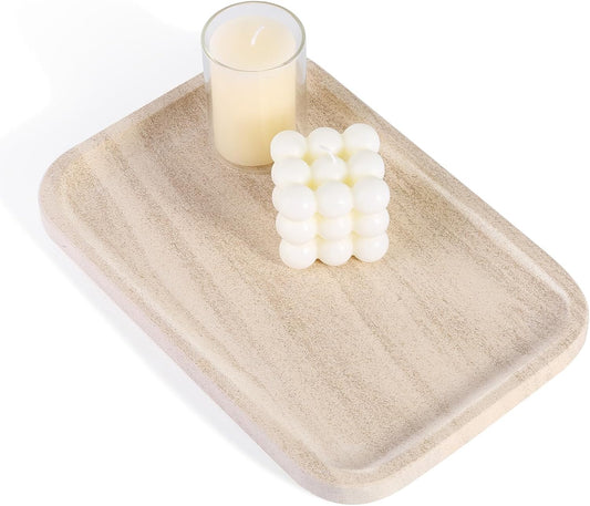 Marble Vanity Tray, Bathroom Tray Countertop, Decorative Dresser Organizer, Perfume, Jewelry Holder, Beige Stone Serving for Kitchen Sink Storage(MOCA Cream)