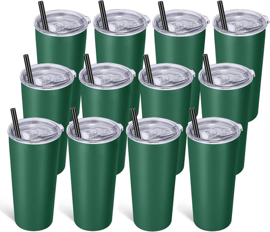 VEGOND 20oz Tumbler Stainless Steel Tumbler with Lid And Straw Vacuum Insulated Double Wall Travel Coffee Mug(dark green package 12)