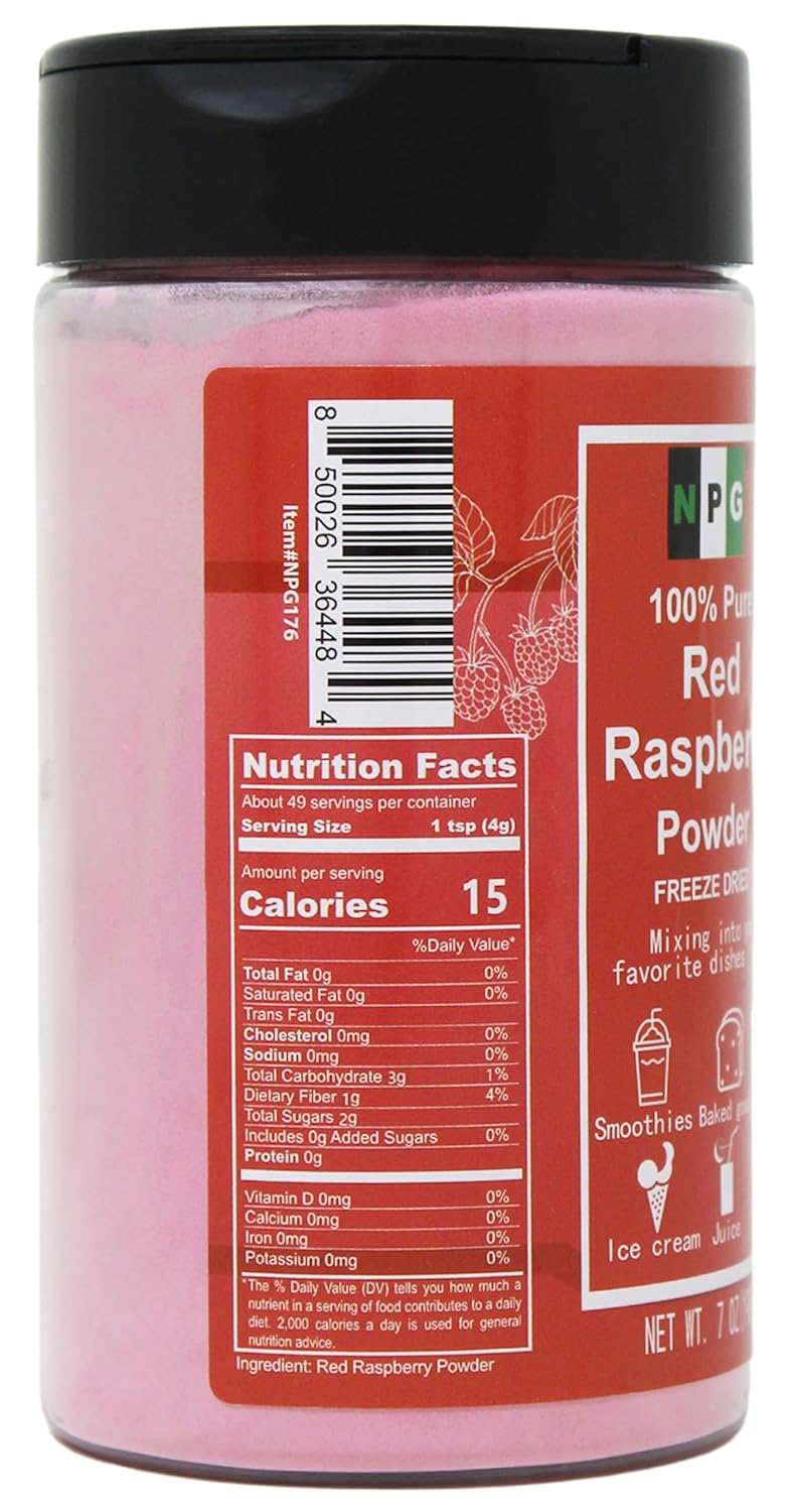 NPG Freeze Dried Red Raspberry Juice Powder 7 Oz, Seedless Fine Superfood Powder for Flavoring, Coloring, Baking, Smoothies, Purees, and Acai Bowls, All Natural