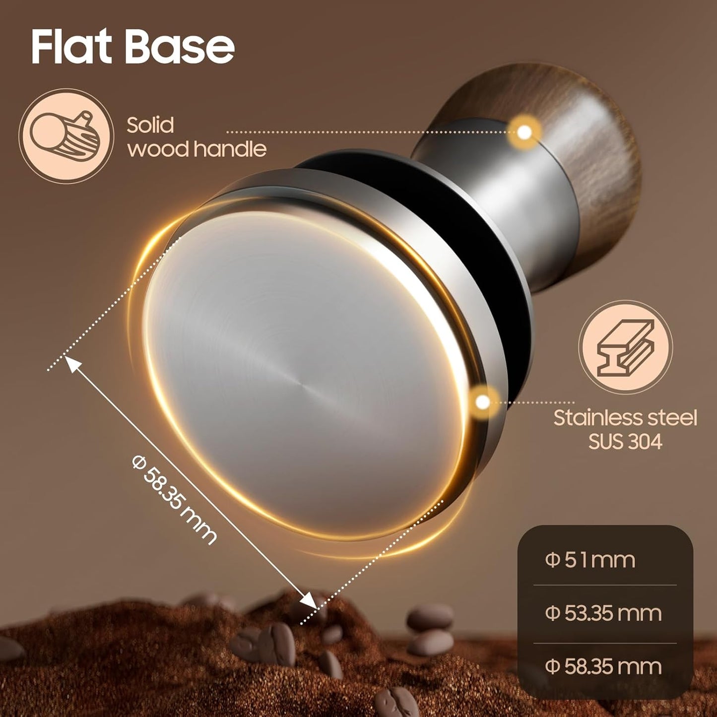 MHW-3BOMBER Espresso Tamper 58.35mm with Sound Feedback Calibrated Coffee Tamper 30lbs Tamper Tool Espresso Flat Base, T6184T-OS