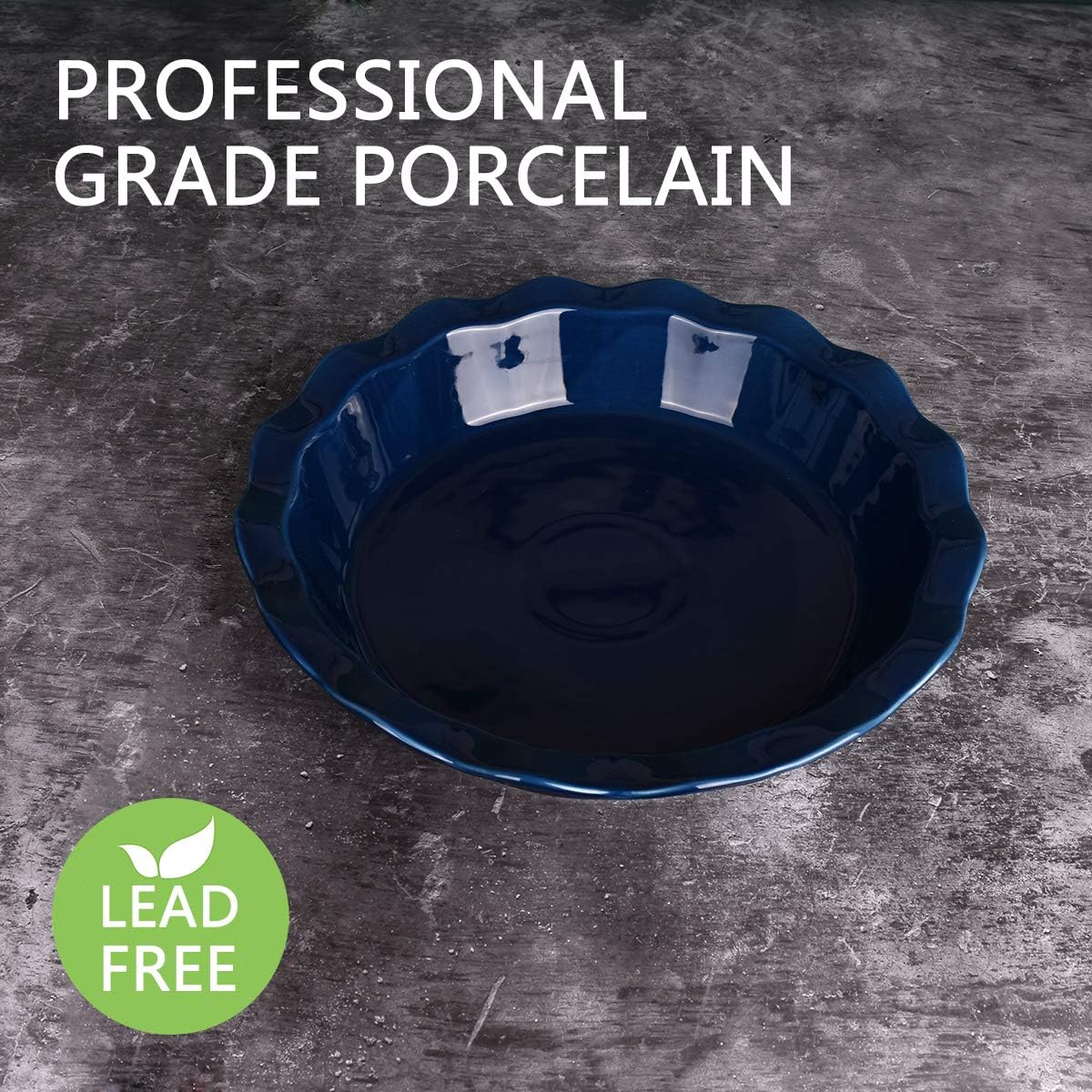 Bosmarlin Ceramic Pie Pan, 9 Inches Pie Dish, 50 oz, Pie Plate for Baking, Microwave, Oven Safe and Dishwasher safe (Deep Blue, 9 inches)