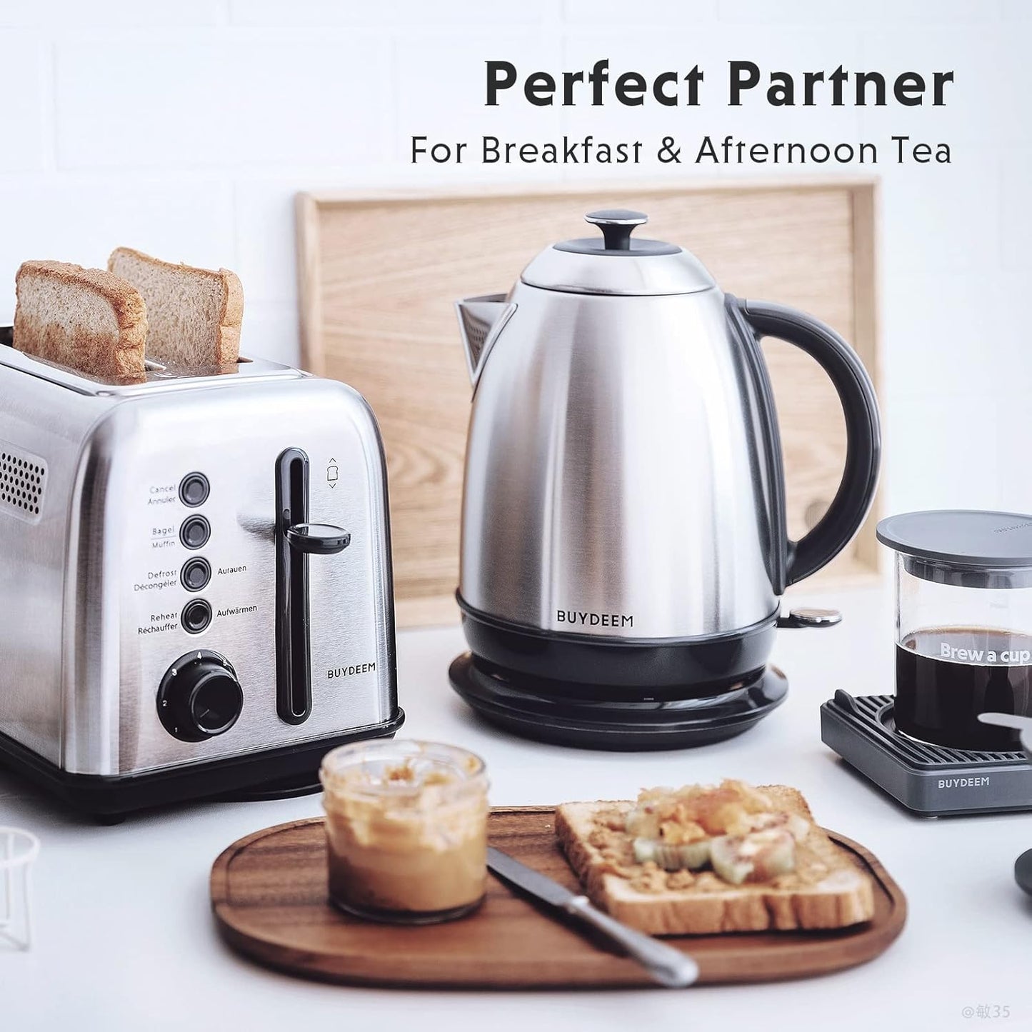 BUYDEEM K640 Stainless Steel Electric Tea Kettle with Auto Shut-Off and Boil Dry Protection, 1.7 Liter Cordless Hot Water Boiler with Swivel Base, 1440W,Retro Silver