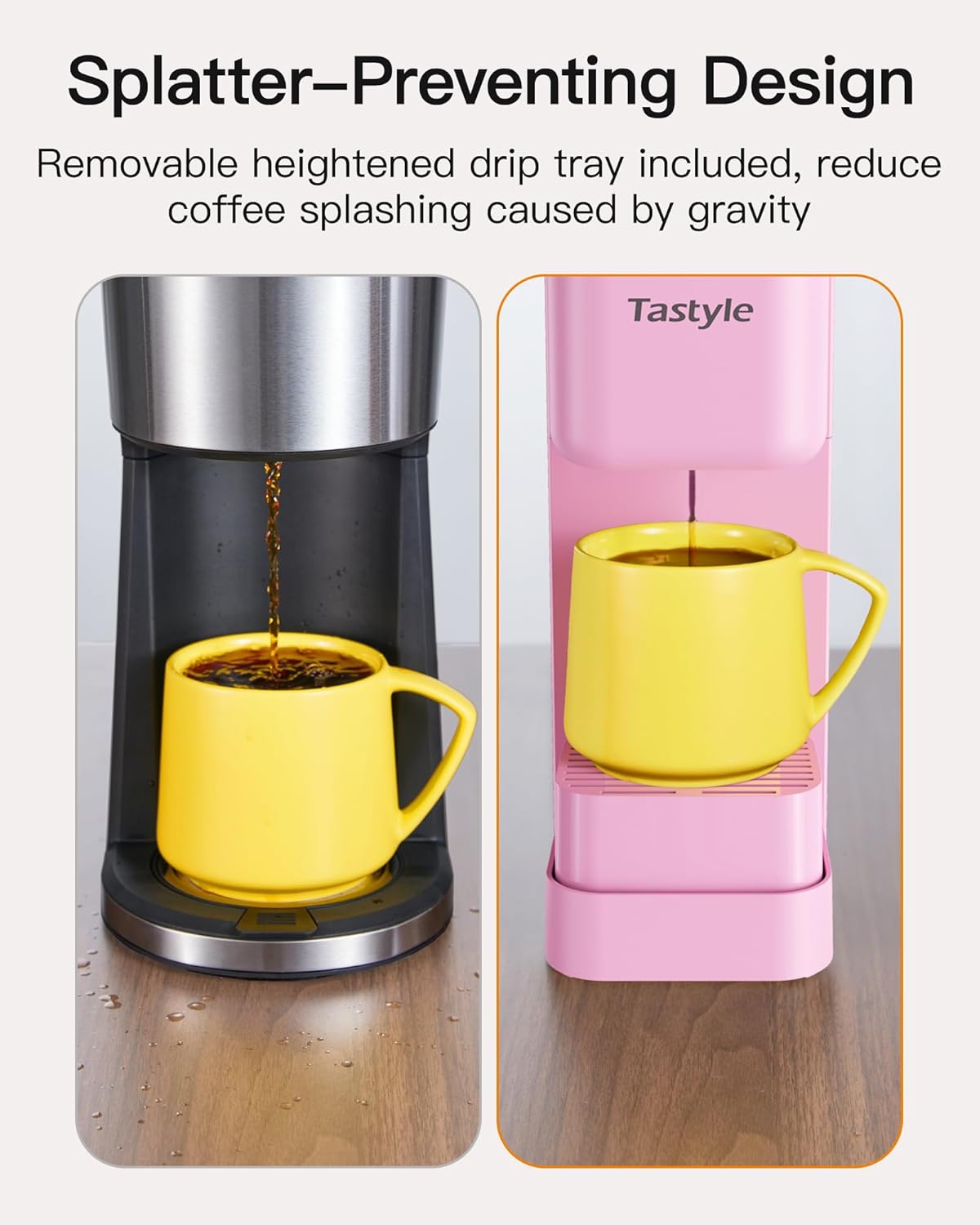 Single Serve Hot & Iced Coffee Maker with Strong Brew, 40oz Removable Reservoir, 6 Brew Sizes, Compatible with K Cup and Grounds, Compact for Home, Office, RV and Dorm, Pink (2.0 Version)