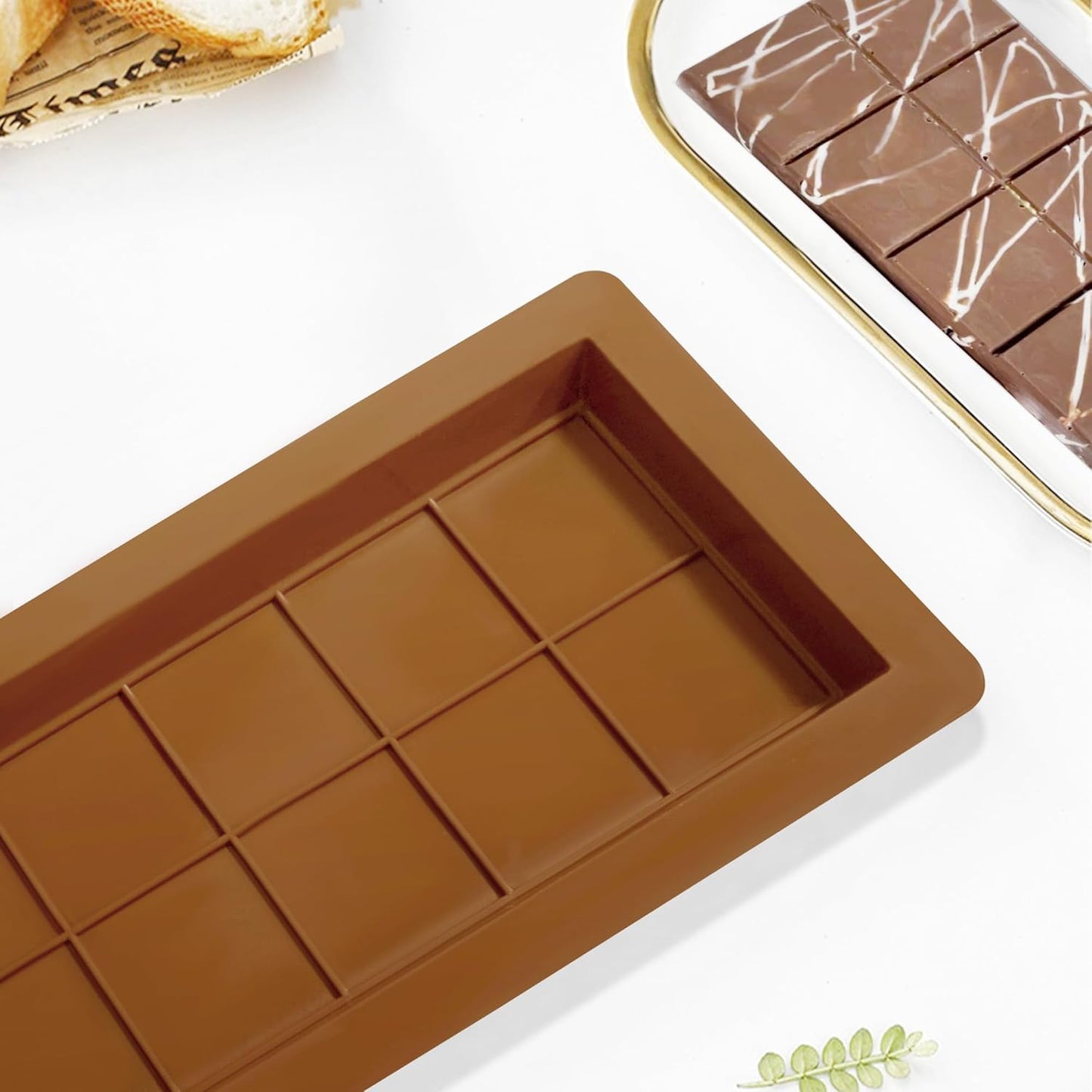 2-Pack 1 Inch Deep Large Silicone Chocolate Bar Molds with Scraper - Extra Deep & Thick Pistachio Chocolate Bar Molds for Stuffed Chocolate Bars and DIY Dubai Knafeh Chocolate Bar