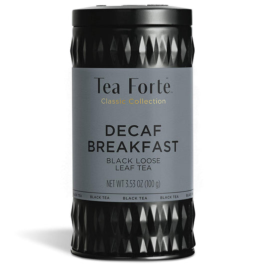 Tea Forte Decaf Breakfast Premium Organic Loose Leaf Caffeine-Free Black Tea Blend Canister, Makes 35-50 Cups
