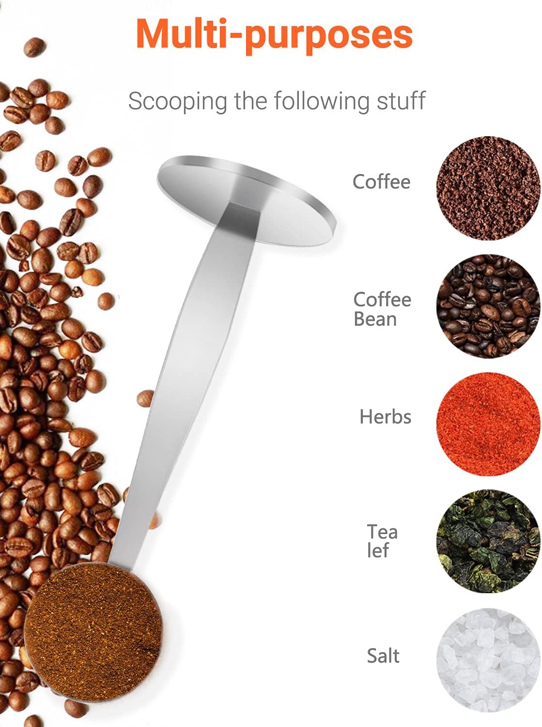 Two-in-One Stainless Steel Coffee Scoop Tamping Dual-Purpose Coffee Spoon Powder Hammer Tamper Multi Function Spoon Holder Coffee Tools for Measuring and Tamping